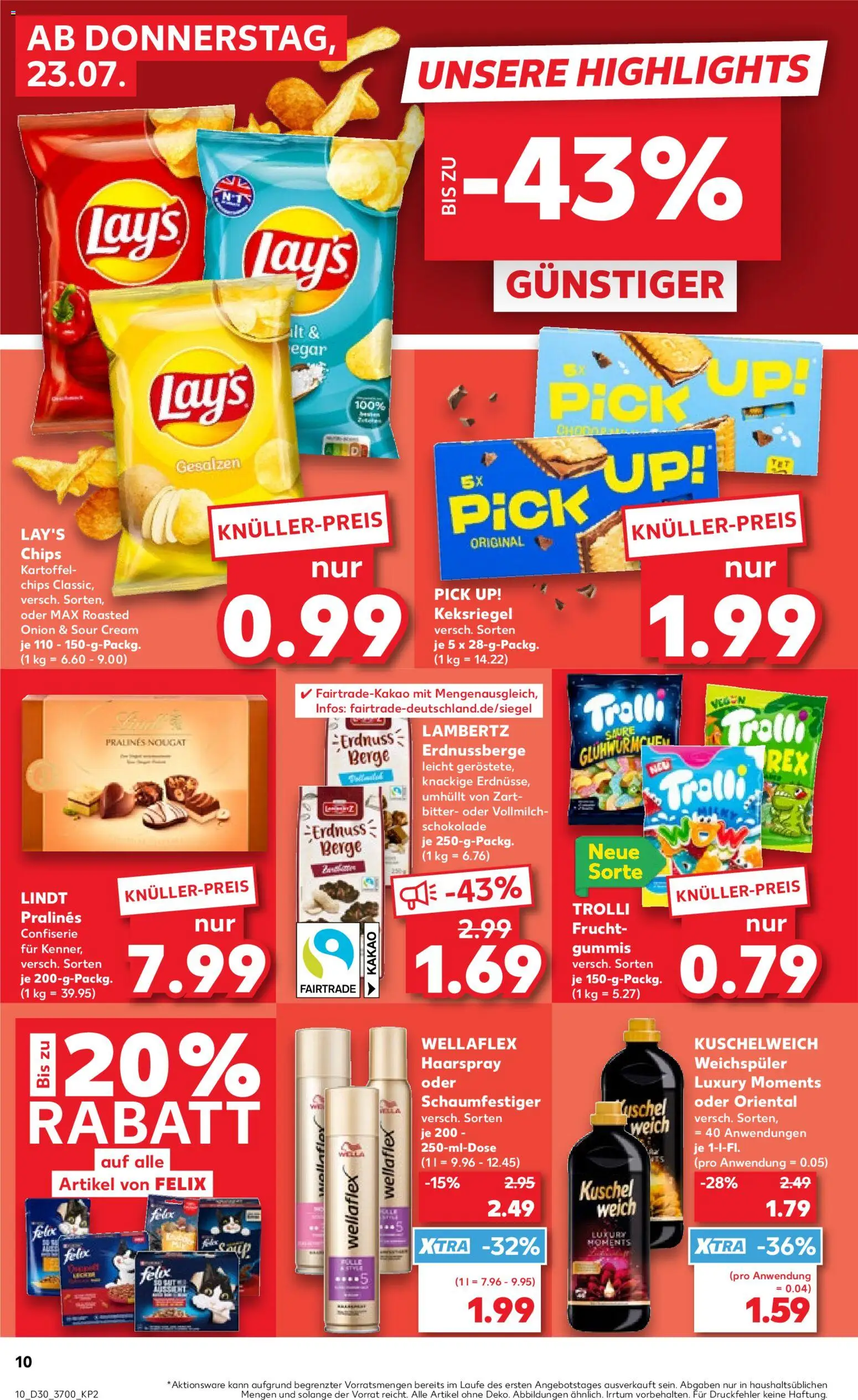 Kaufland Prospekt Rostock – gültig ab 23.07.2026 | Seite: 10 | Produkte: Schokolade, Haarspray, Weichspüler, Chips
