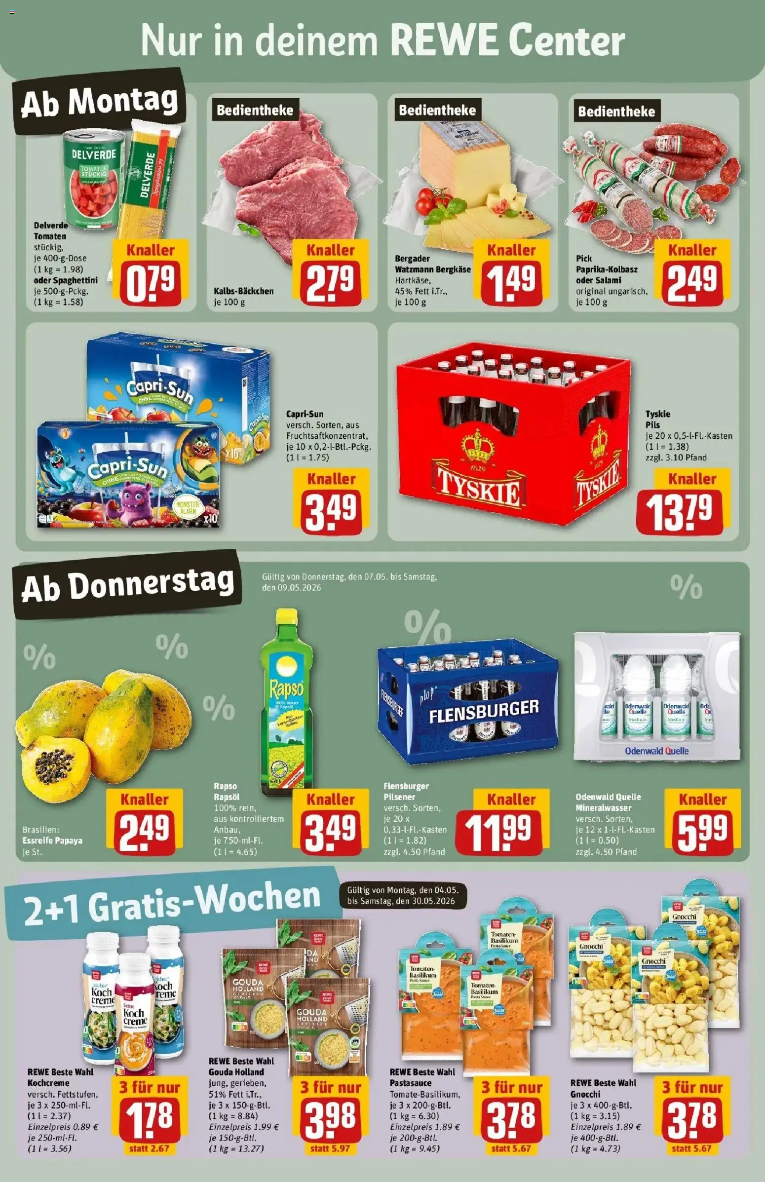 REWE Prospekt ab 04.05.2026 zum Blättern » Angebote | Seite: 5 | Produkte: Tyskie, Mineralwasser, Flensburger, Monster