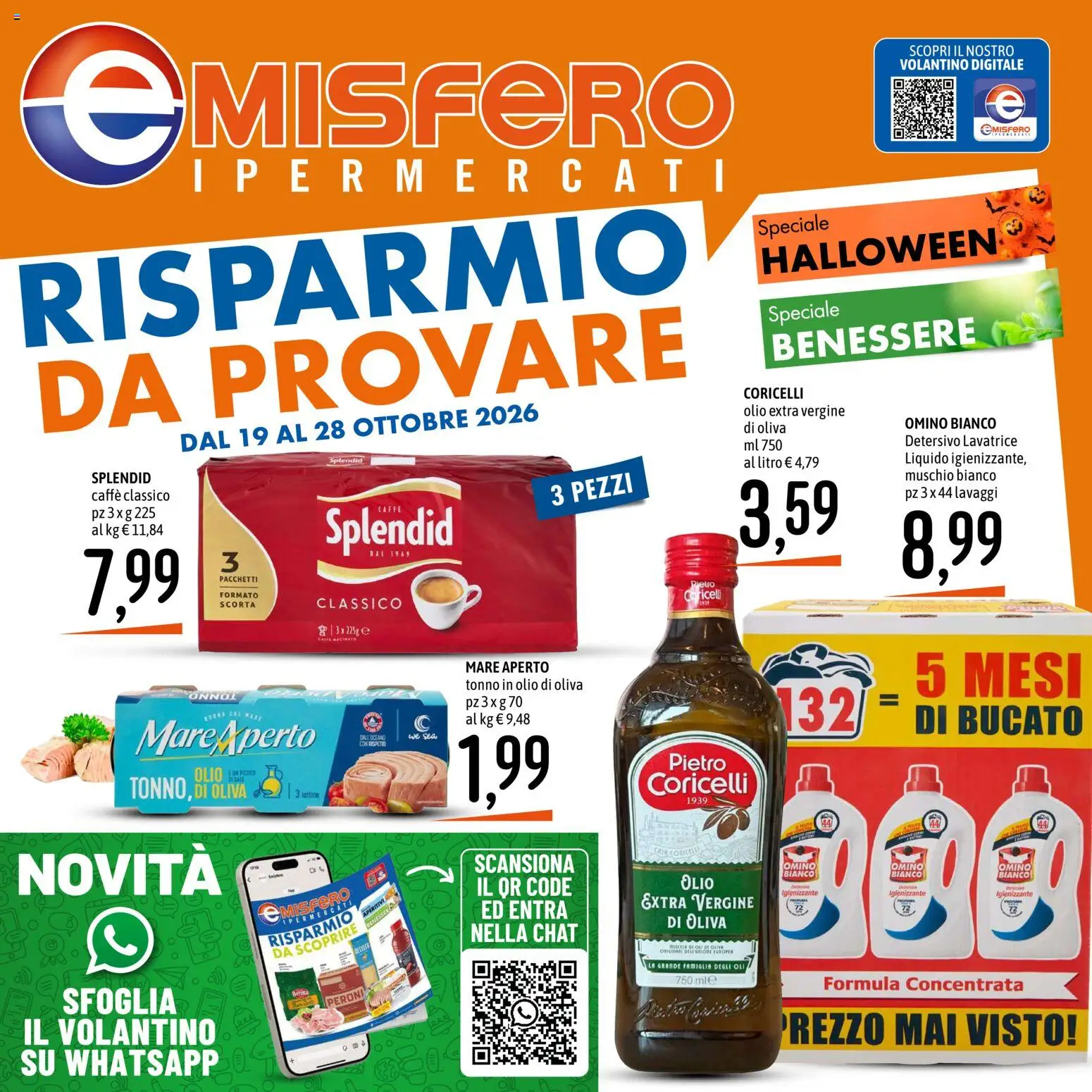 Volantino Emisfero del 19/10/2026 | Pagina: 1 | Prodotti: Caffè, Olio, Lavatrice, Olio extra vergine