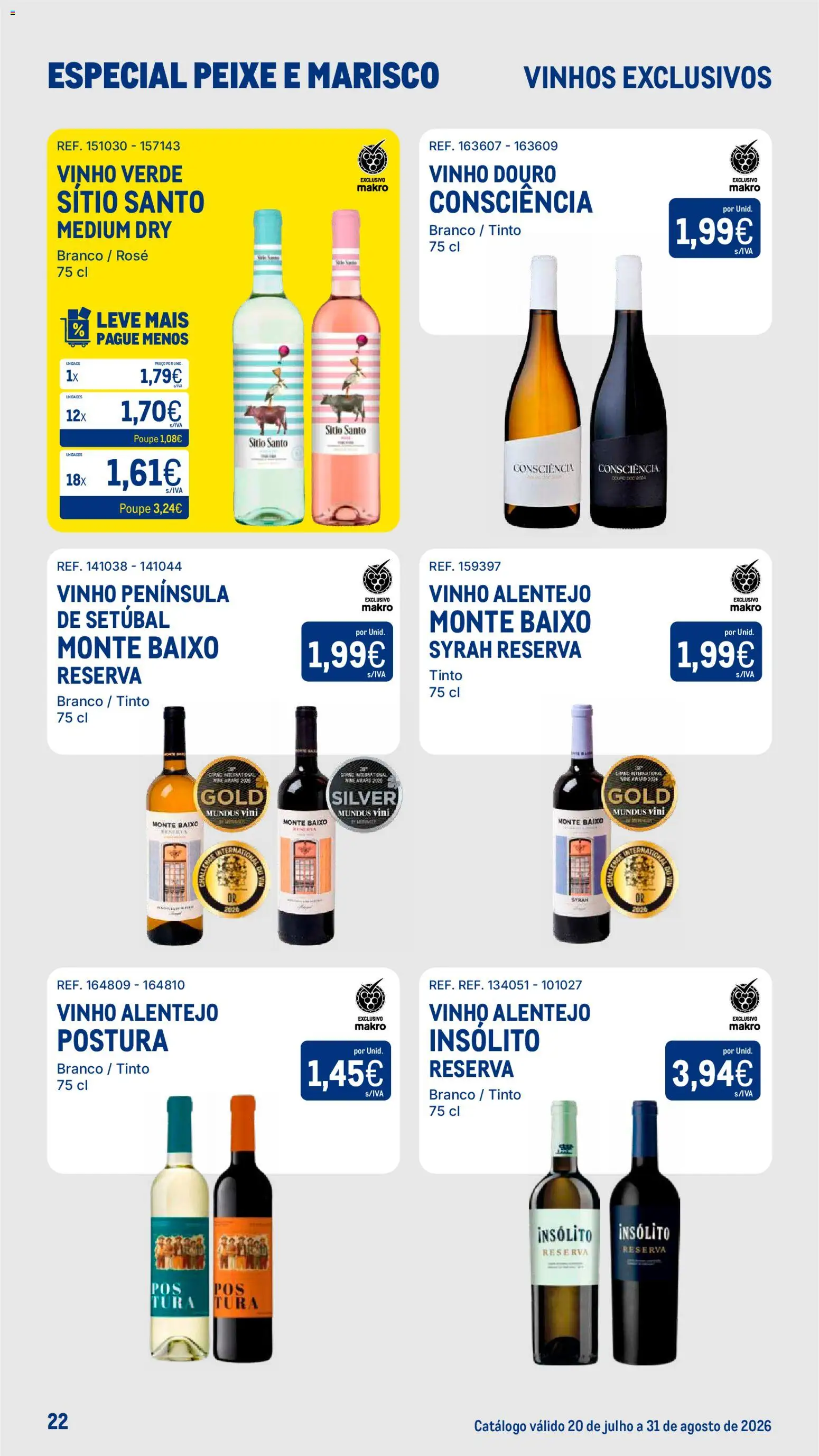 Makro Especial Peixe e Marisco │ válido de 20/07/2026 | Página: 22 | Produtos: Vinho, Peixe