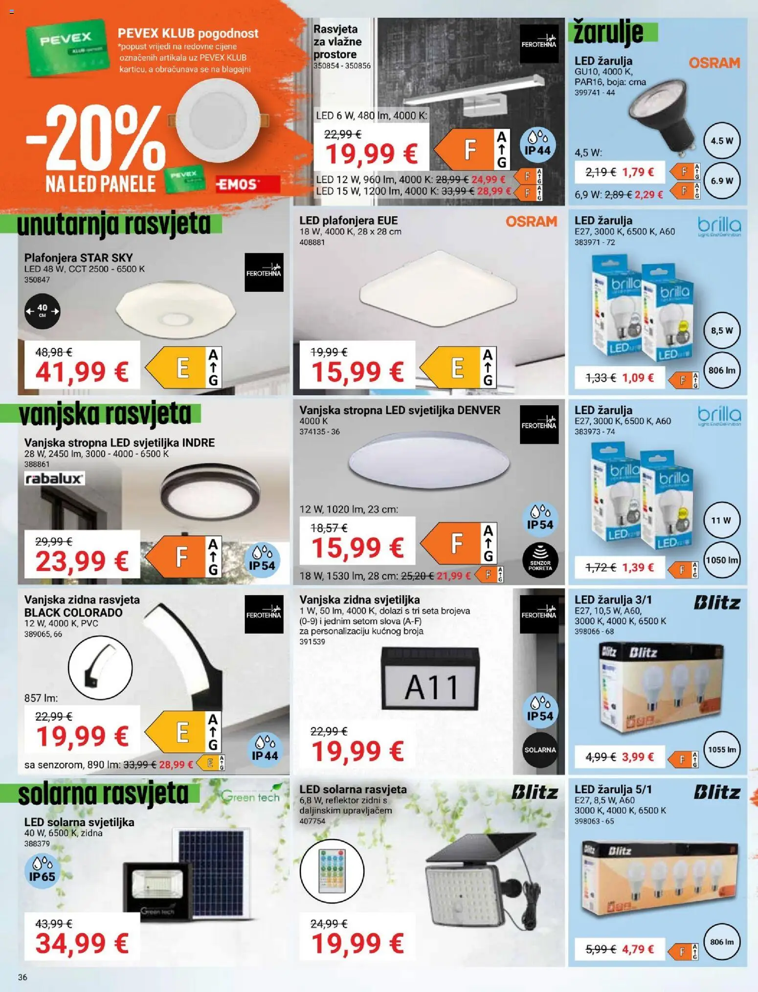Pevex katalog | vrijedi od 03.04.2026 | Stranica: 36 | Proizvodi: Svjetiljka, Ledo, Rasvjeta, Žarulje