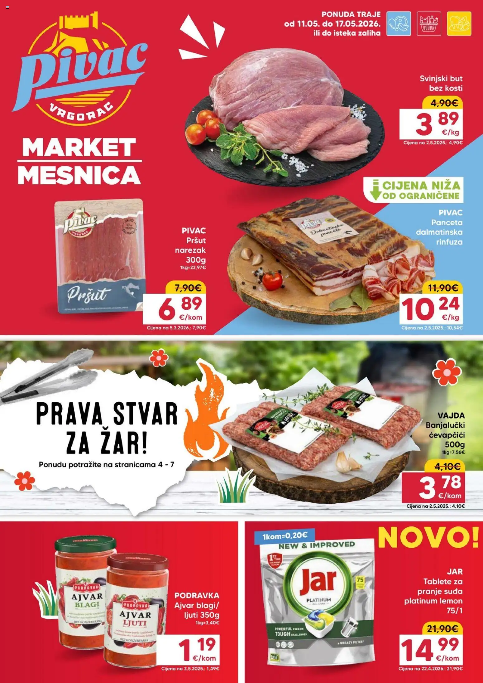 Pivac katalog | vrijedi od 11.05.2026 | Stranica: 1 | Proizvodi: Svinjski but, Pršut, Narezak, Ćevapčići