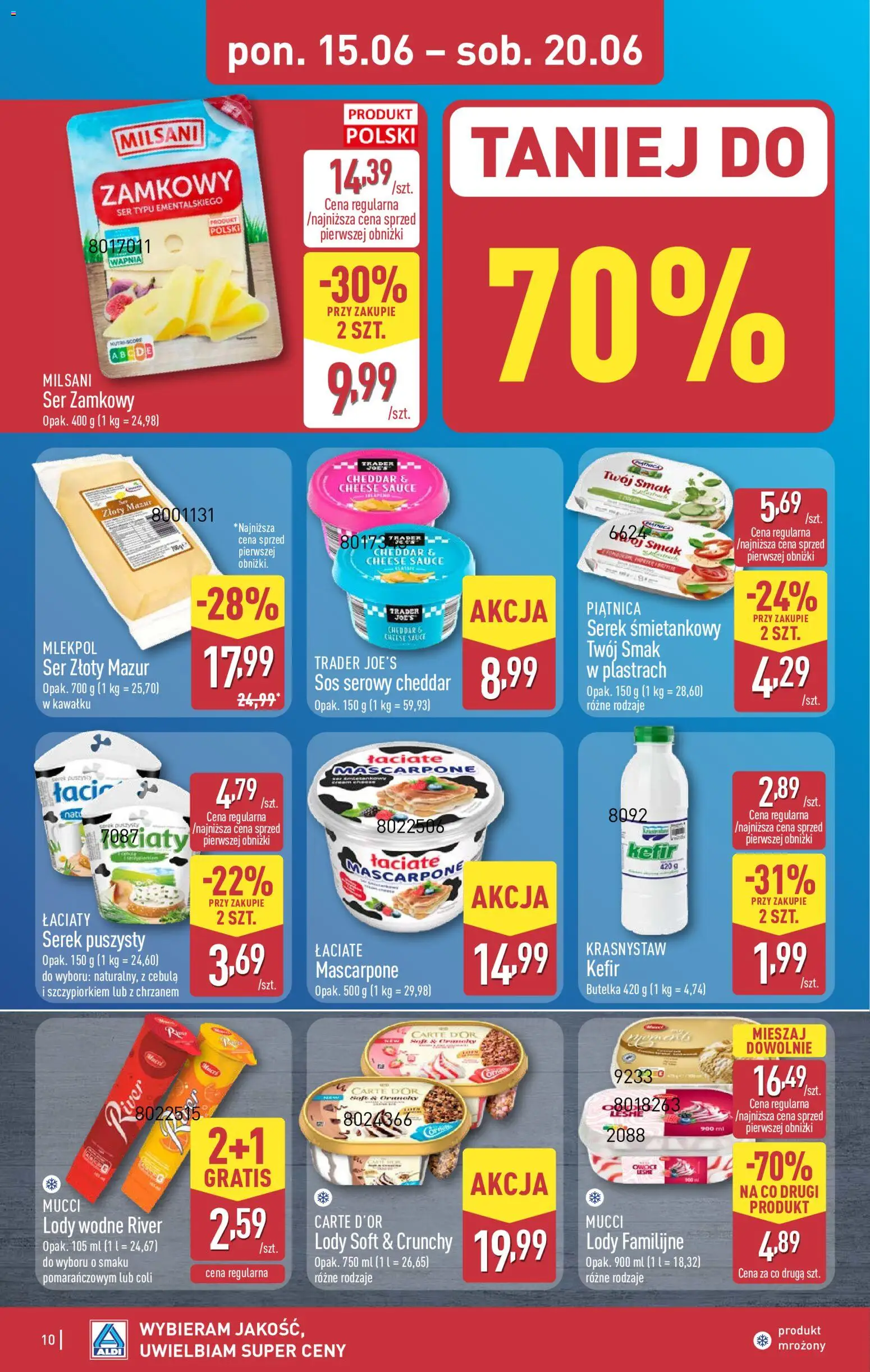 Aldi Polsko leták od 15.06.2026 | Strana: 10 | Produkty: Kefír, Mascarpone, Carte d'or, Cheddar