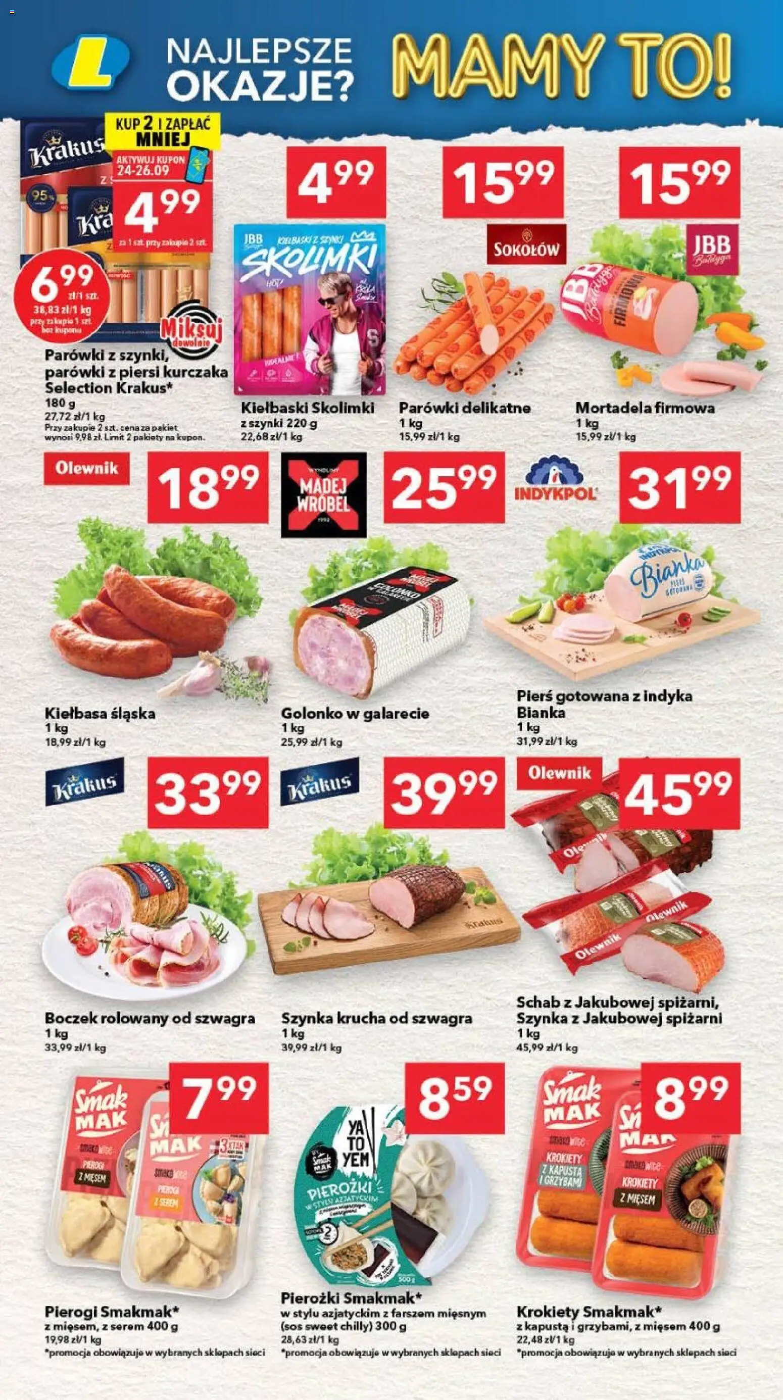 Lewiatan gazetka - Bydgoszcz od 24.09.2026 | Strona: 2 | Produkty: Kiełbasa, Mortadela, Krokiety, Szynka