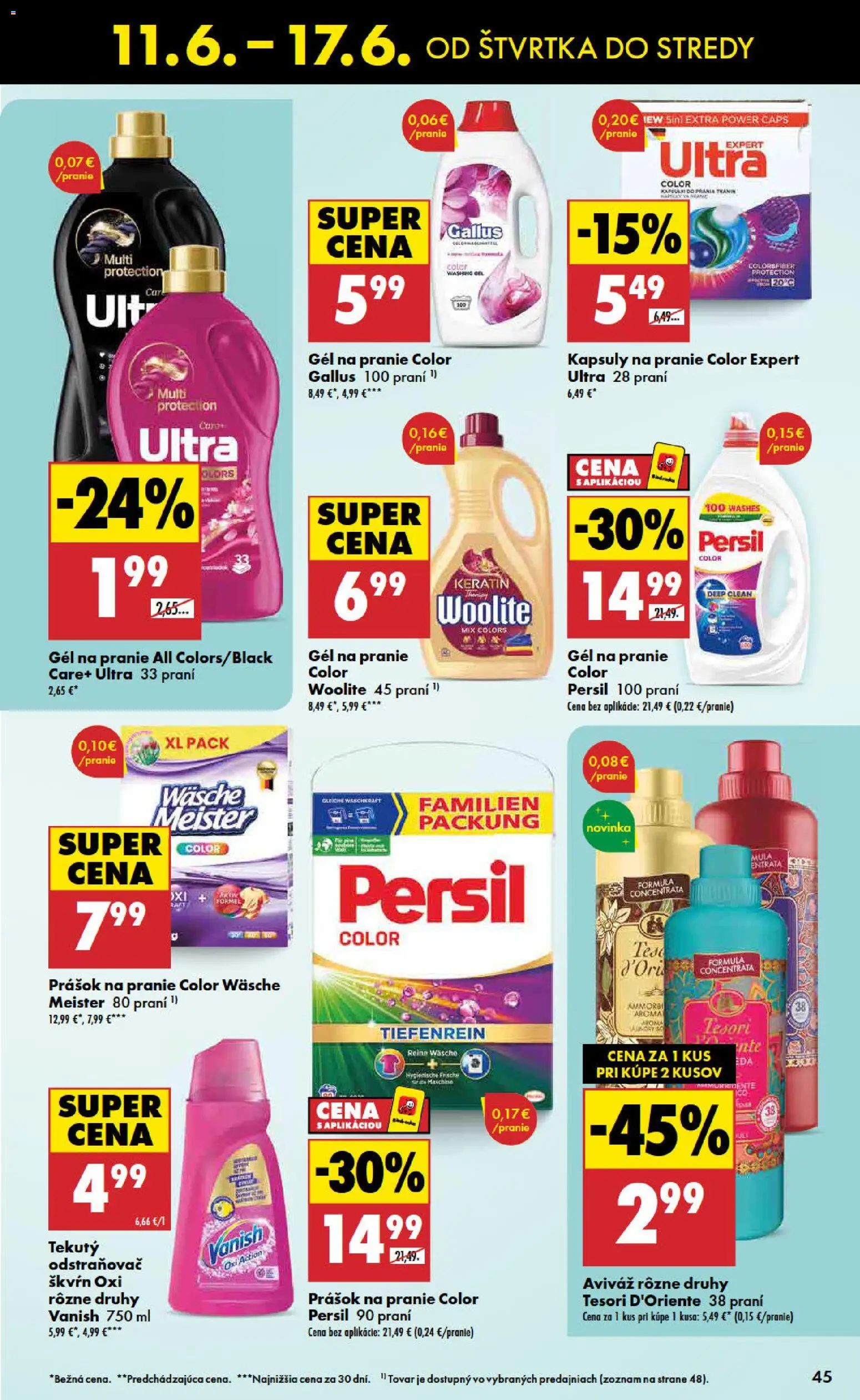 Nové Biedronka akcie – leták je platný od 11.06.2026 | Strana: 45 | Produkty: Persil, Vanish, Woolite, Prášok na pranie