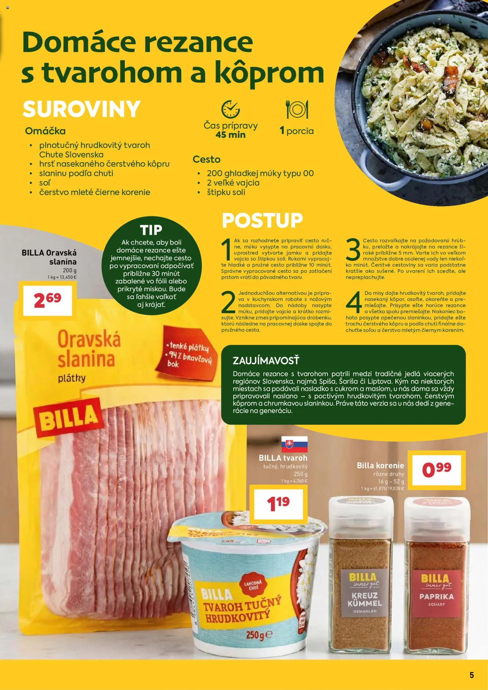 Nové Billa akcie – leták je platný od 09.09.2026 | Strana: 5 | Produkty: Cesto, Cestoviny, Tvaroh, Korenie