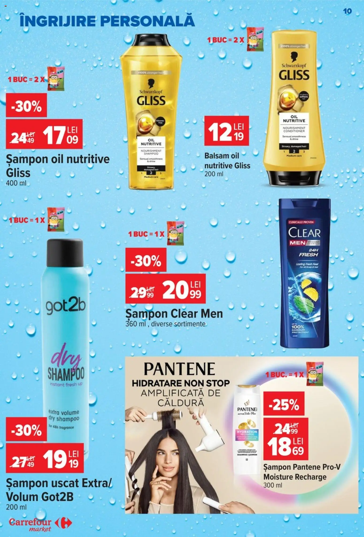 Noul catalog Carrefour – valabil de la 09.09.2026 | Pagină: 10 | Produse: Clear men, Șampon, Balsam, Șampon uscat