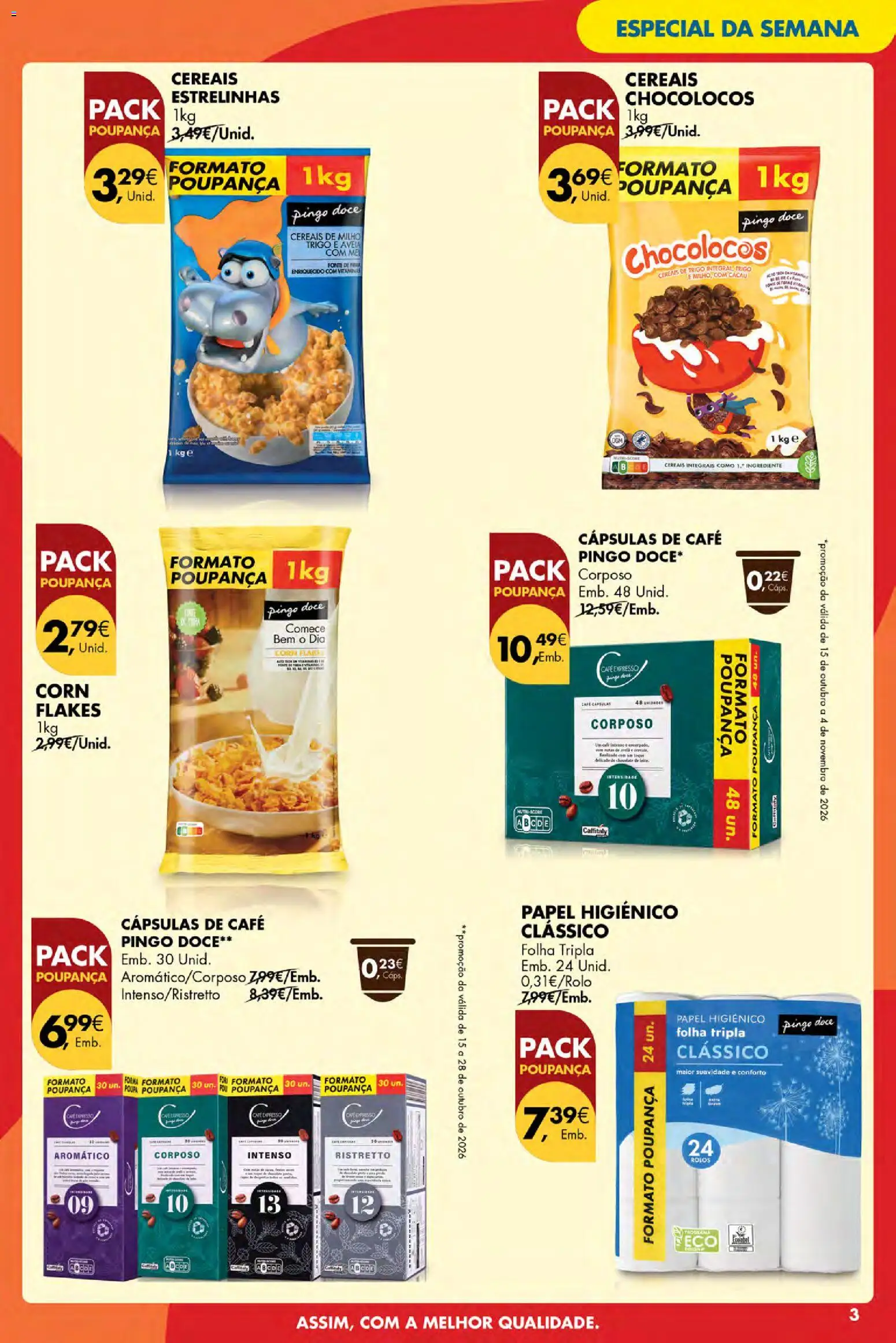 Pingo Doce folheto Poupe Esta Semana Açores │ válido de 15/10/2026 | Página: 3 | Produtos: Cacau, Cápsulas, Café, Cereais