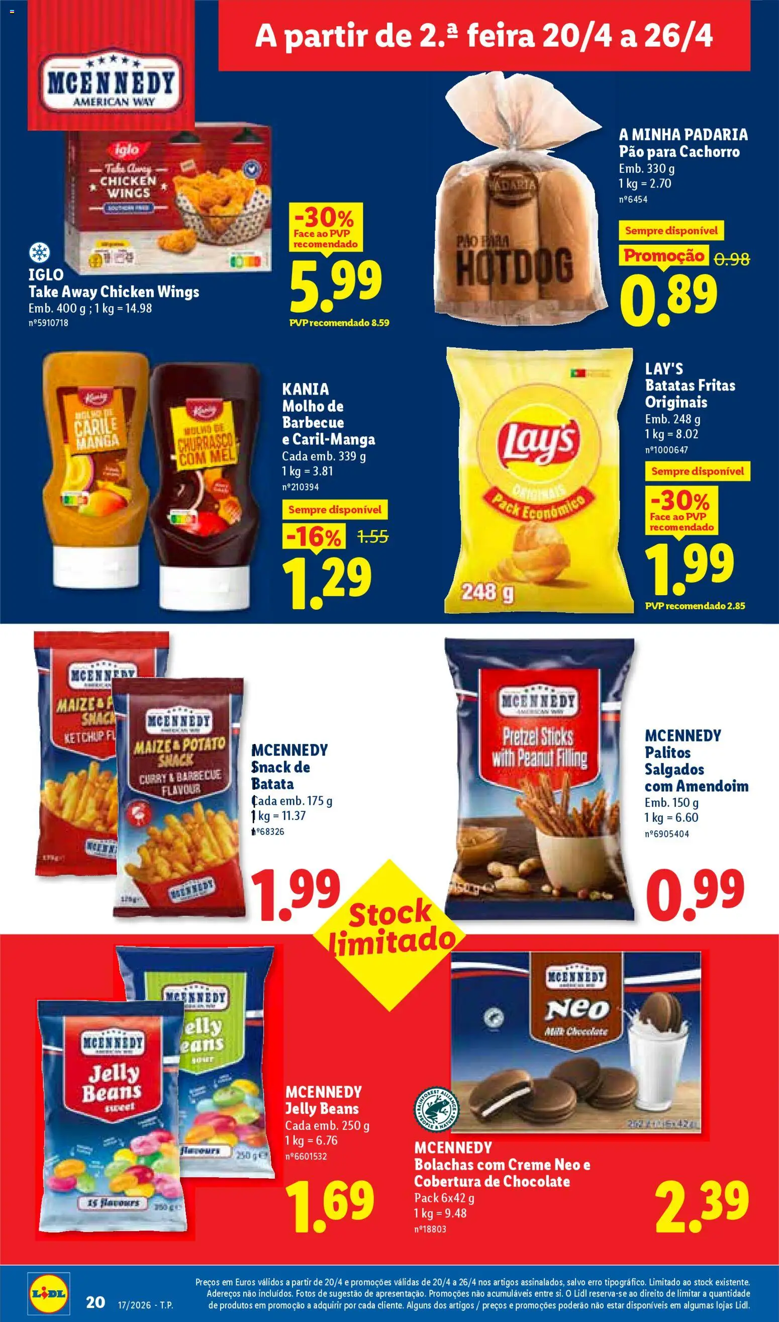 Lidl folheto │ válido de 20.04.2026 | Página: 20 | Produtos: Batata, Chocolate, Ketchup, Batatas fritas