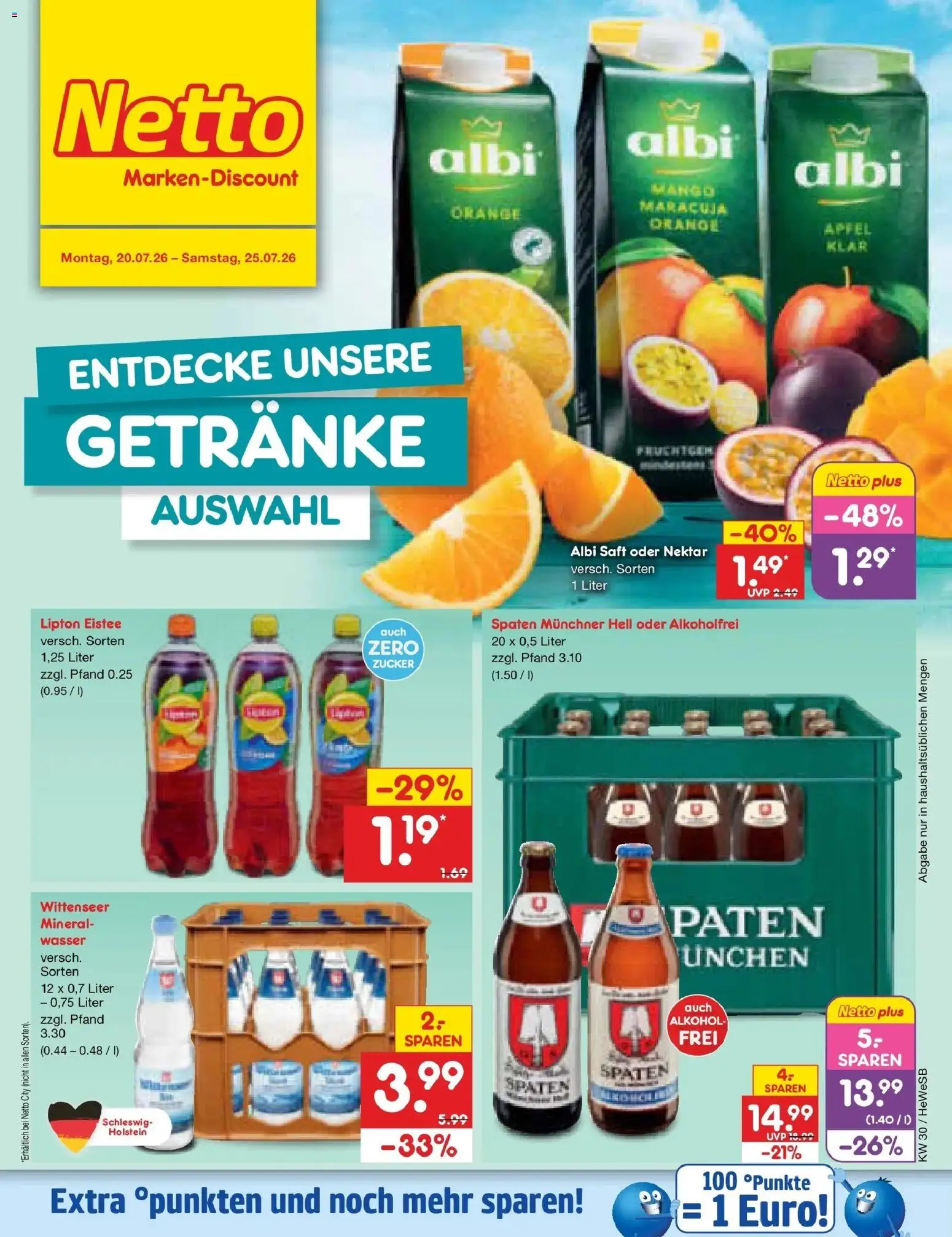 Netto Marken-Discount Prospekt Hamburg – gültig ab 20.07.2026 | Seite: 54 | Produkte: Wasser, Zucker, Mango, Saft