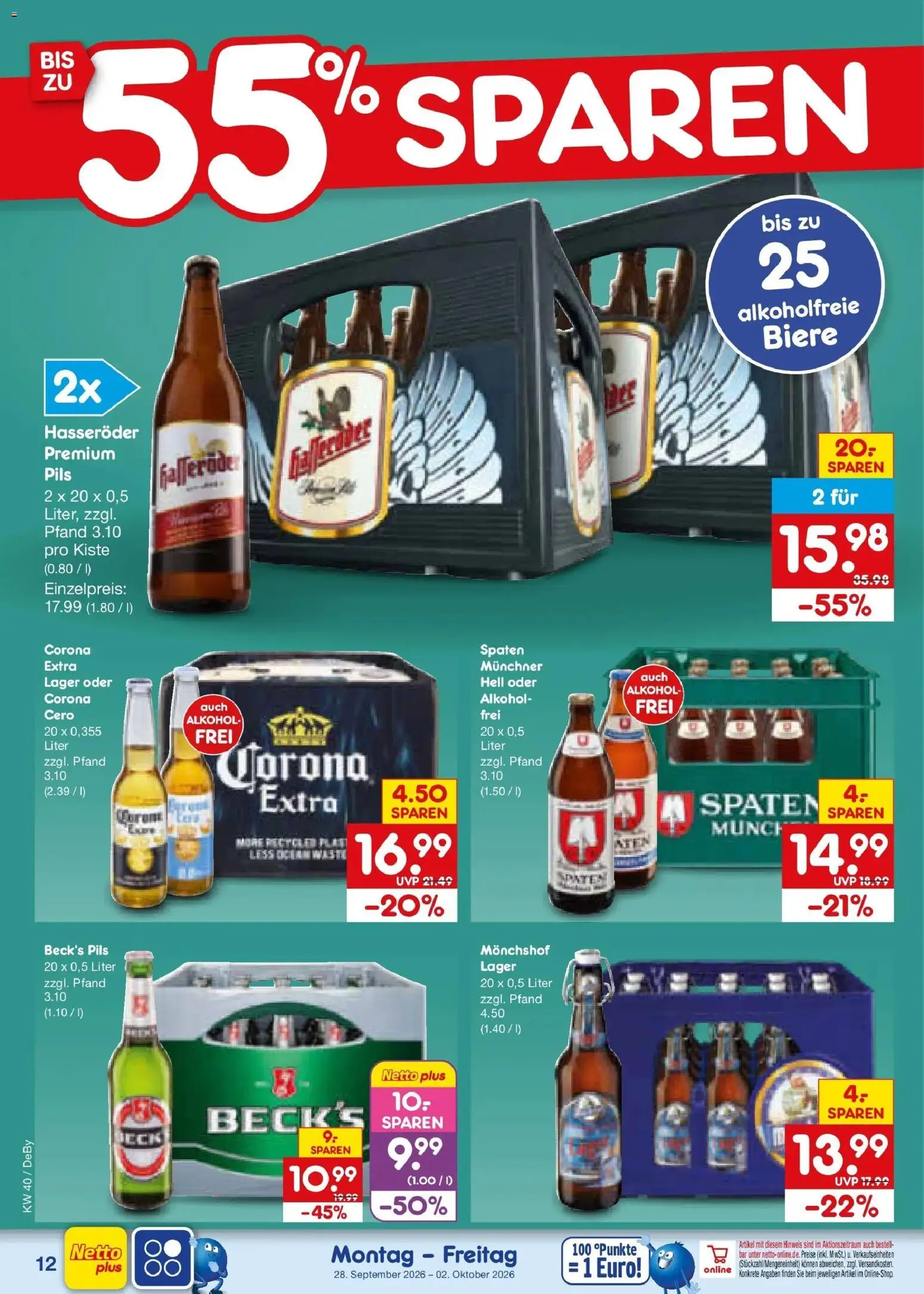 Netto Marken-Discount Prospekt – gültig ab 28.09.2026 | Seite: 18 | Produkte: Monchshof, Pils, Alkohol, Hasseröder