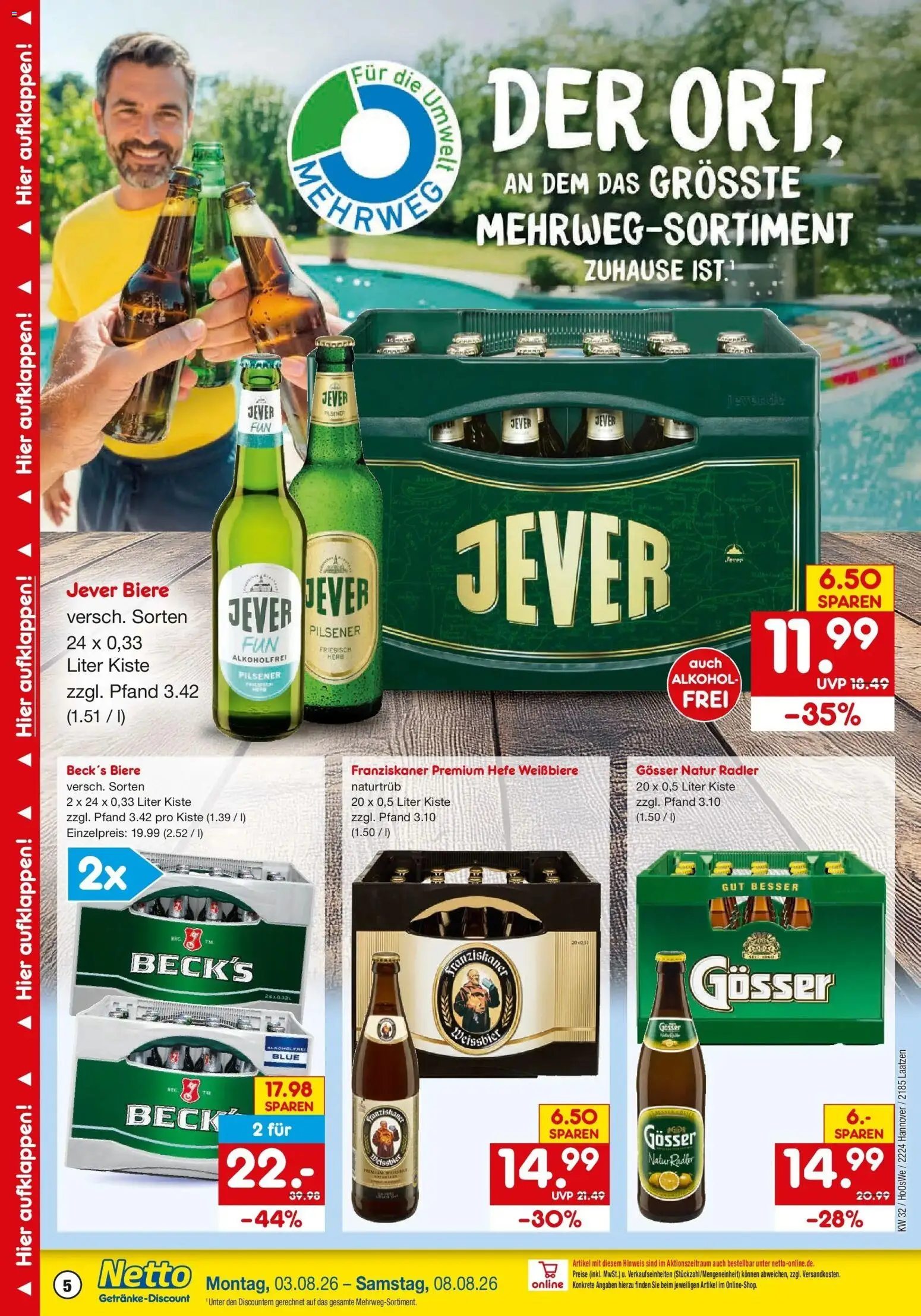 Netto Marken-Discount Prospekt Laatzen – gültig ab 03.08.2026 | Seite: 5 | Produkte: Franziskaner, Weißbier, Radler, Jever