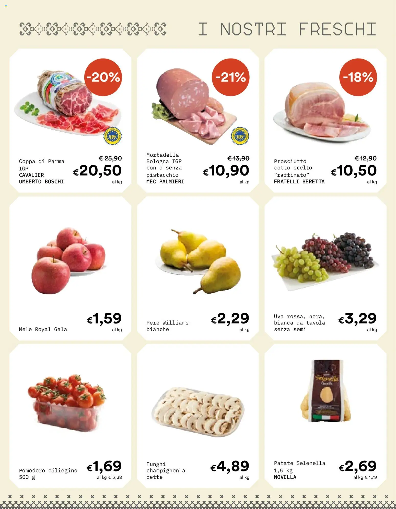 Volantino Borello Supermercati del 23/09/2026 | Pagina: 5 | Prodotti: Pistacchio, Prosciutto, Funghi, Mortadella