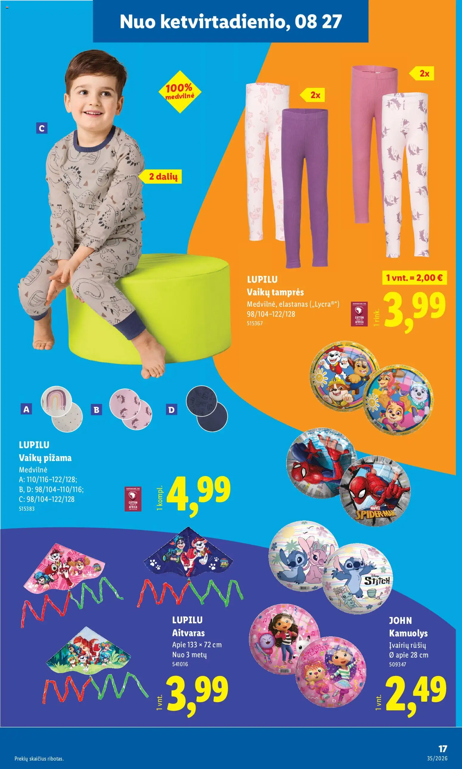 LIDL akcijos nuo 2026.08.24 | Puslapis: 17 | Prekių: Pižama, Tamprės