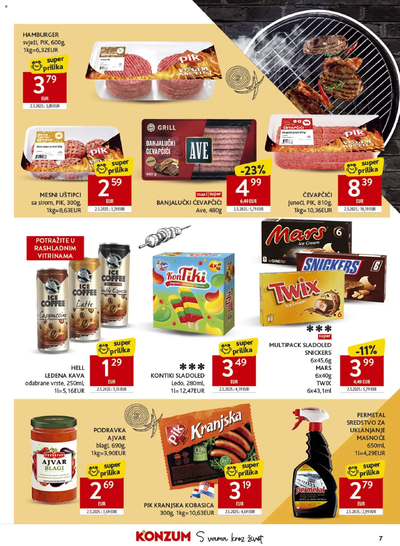 Konzum HR akciós ujság - amely érvényes a következő dátumtól: 13.05.2026 | Oldal: 7 | Termékek: Hamburger, Cappuccino, Ajvár, Snickers
