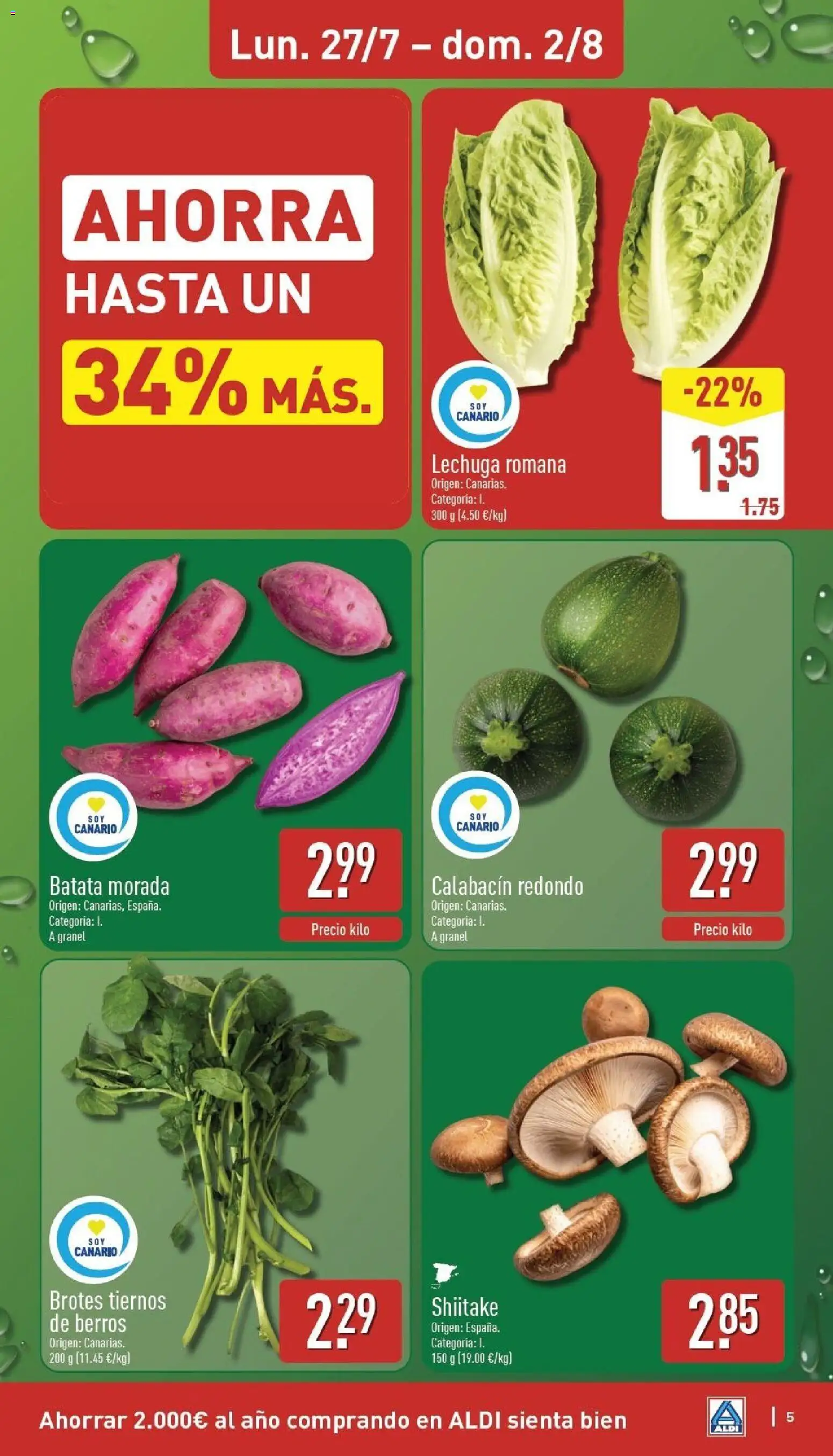 Aldi folleto Canarias │ válido desde el 27/07/2026 | Página: 5 | Productos: Calabacín, Μαξιλάρι λαιμού