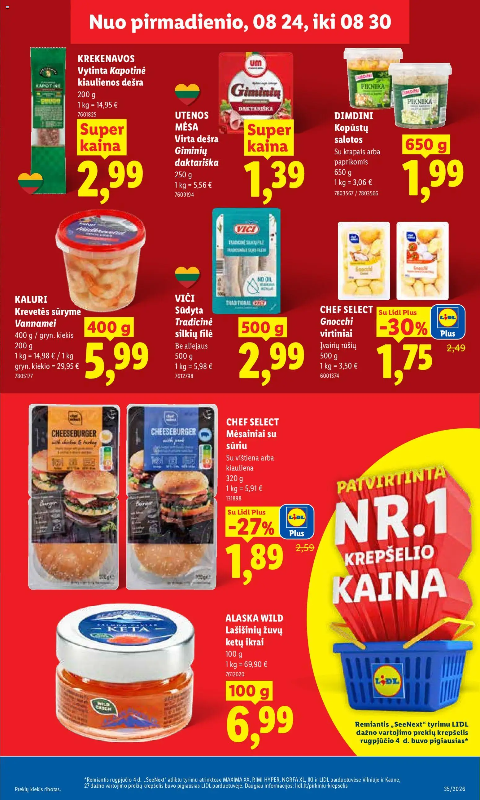 LIDL akcijos nuo 2026.08.24 | Puslapis: 9 | Prekių: Kiaulienos, Dešra, Krepšelis, Ikrai
