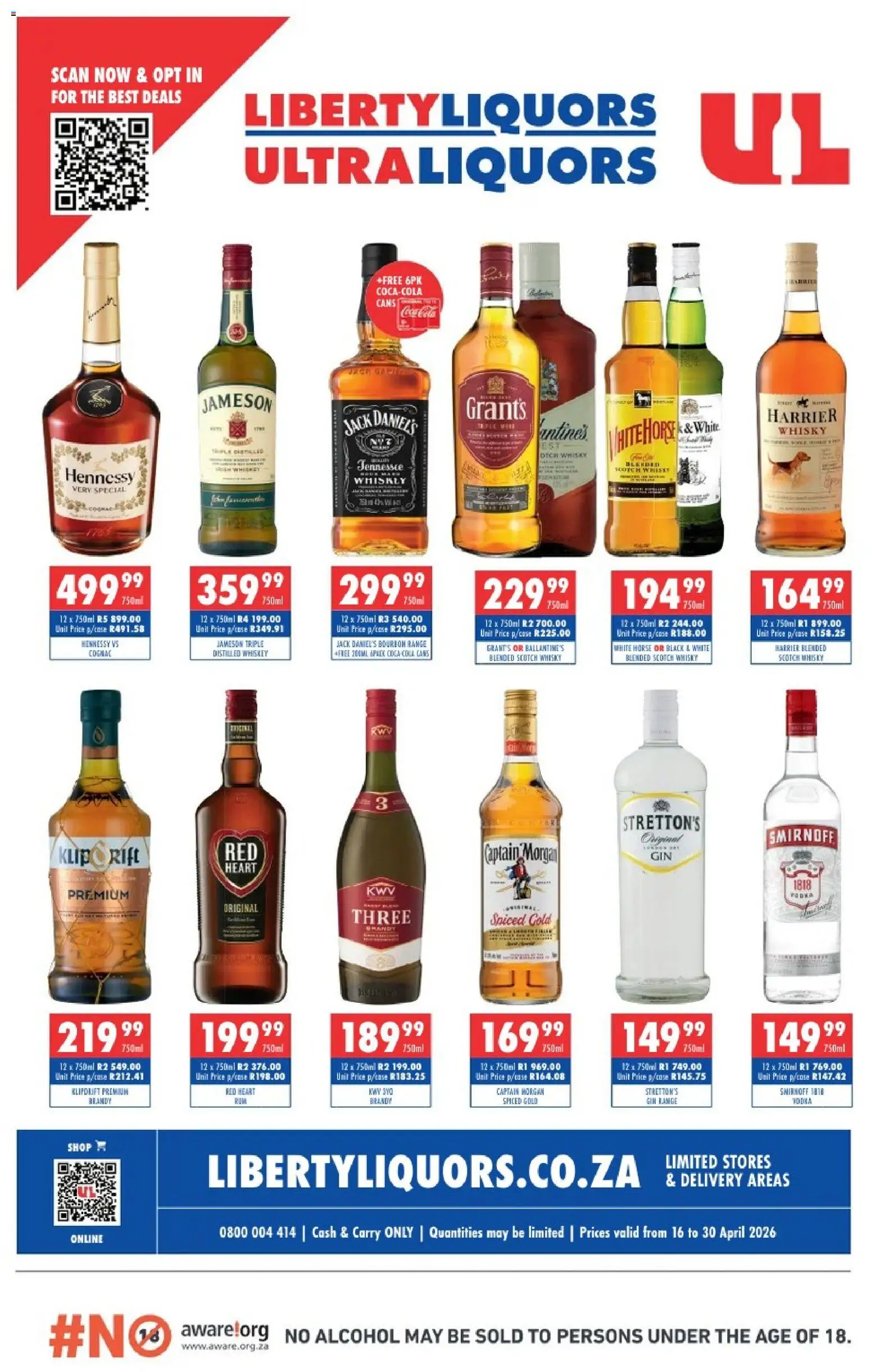 New Ultra Liquors catalogue – valid from 16/04/2026 | Page: 1 | Products: Brandy, Gin, Vodka, Whiskey