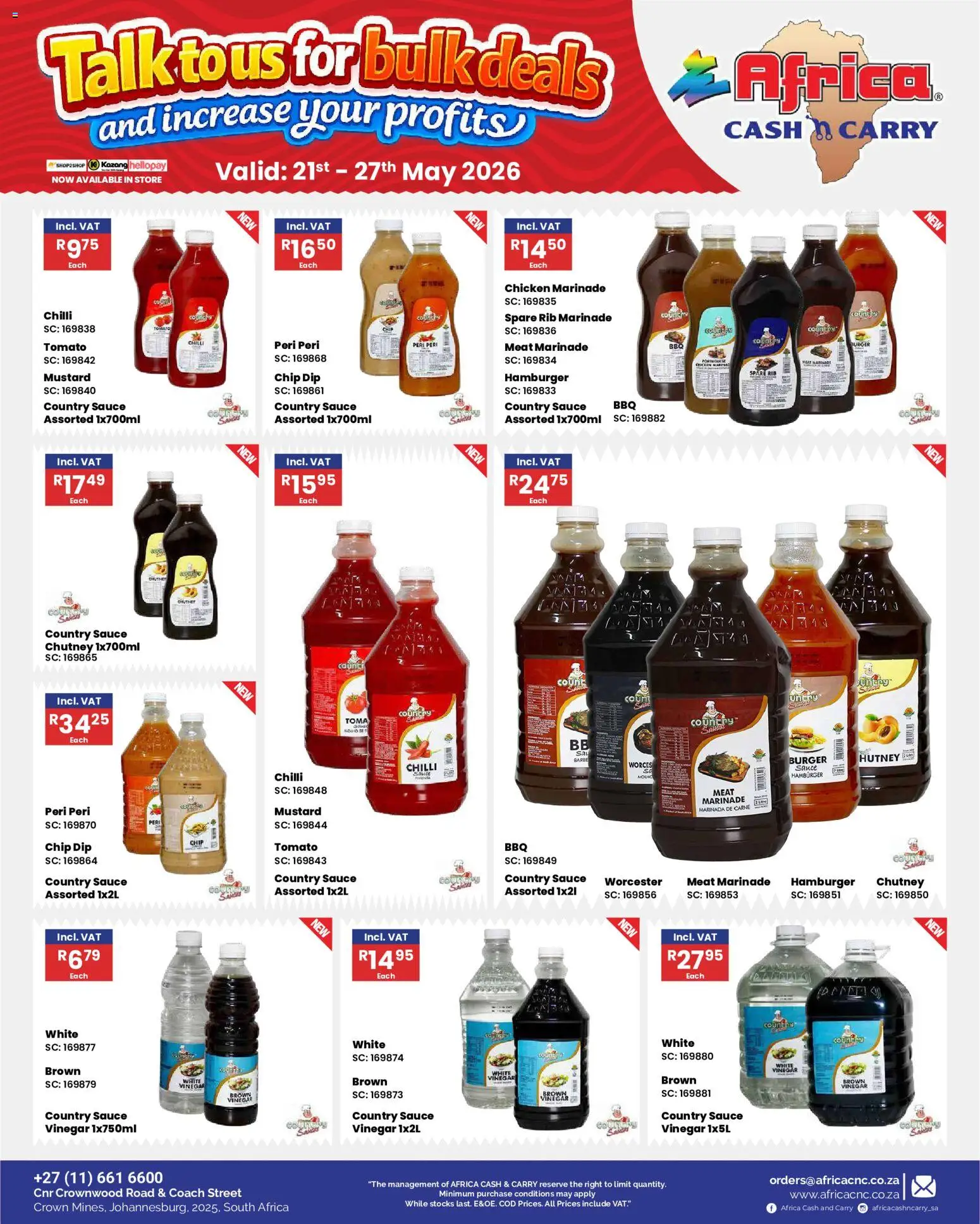 New Africa Cash & Carry catalogue – valid from 21.05.2026 | Page: 27 | Products: Vinegar, Chicken, Sauce, Chilli
