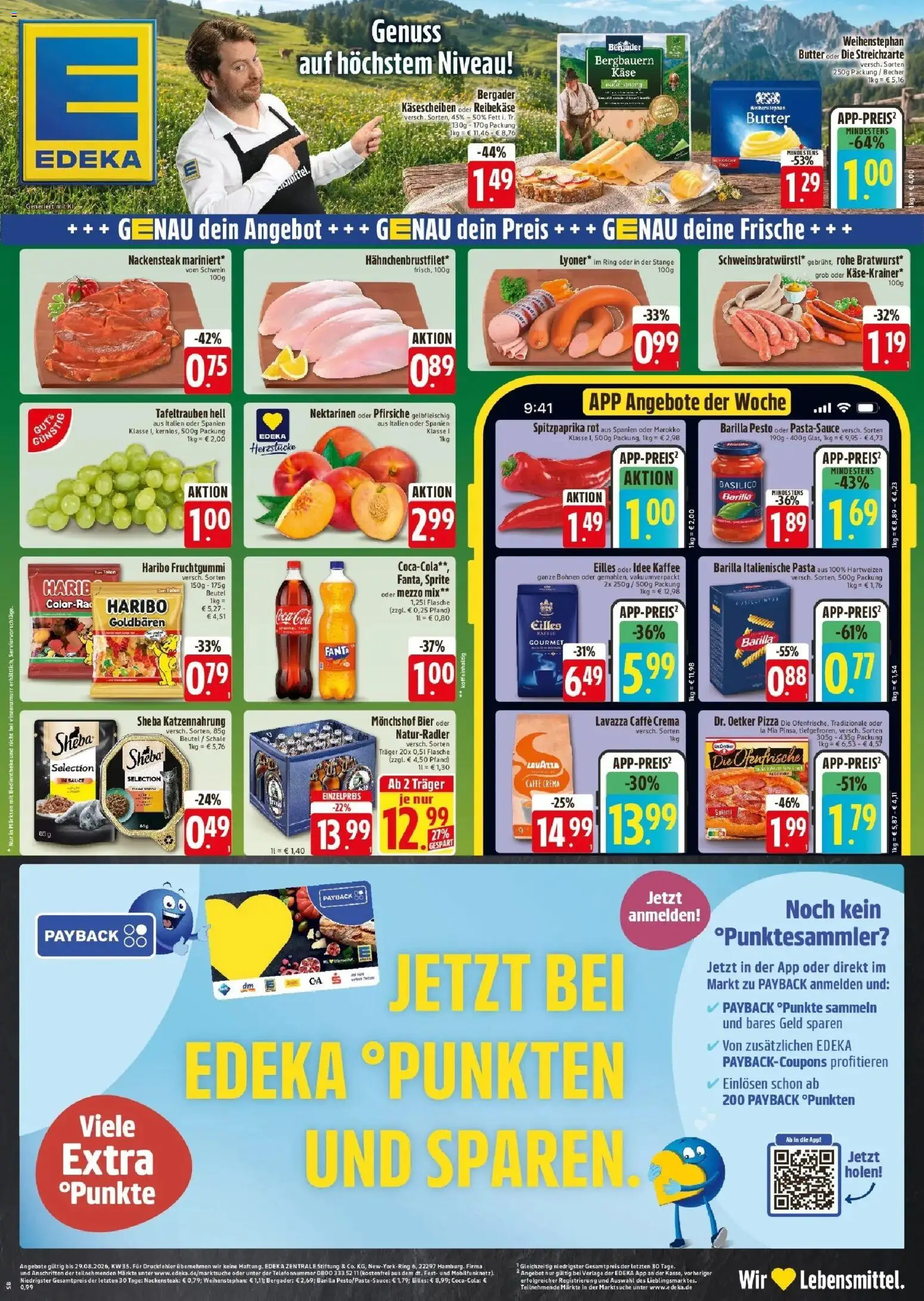 Edeka Prospekt München (ab 27.08.2026) » Angebote Online | Seite: 1 | Produkte: Käse, Barilla pesto, Pasta, Salami