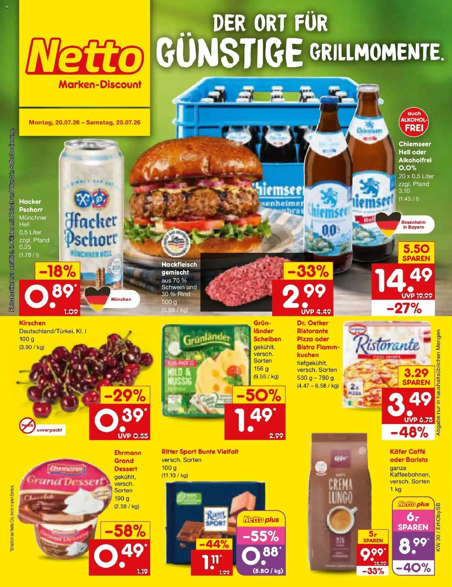 Netto Marken-Discount Prospekt Mauern – gültig ab 20.07.2026 | Seite: 1 | Produkte: Kirschen, Wurst, Pizza, Hackfleisch