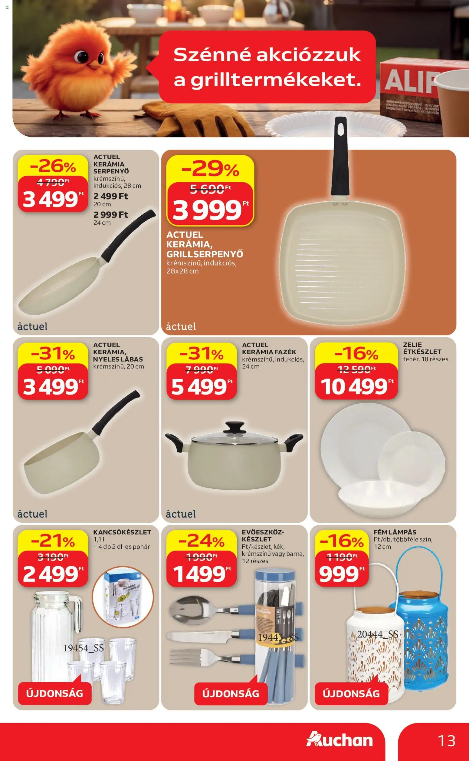 Auchan akciós ujság - amely érvényes a következő dátumtól: 18.06.2026 | Oldal: 13 | Termékek: Lámpás, Étkészlet, Serpenyő, Pohár