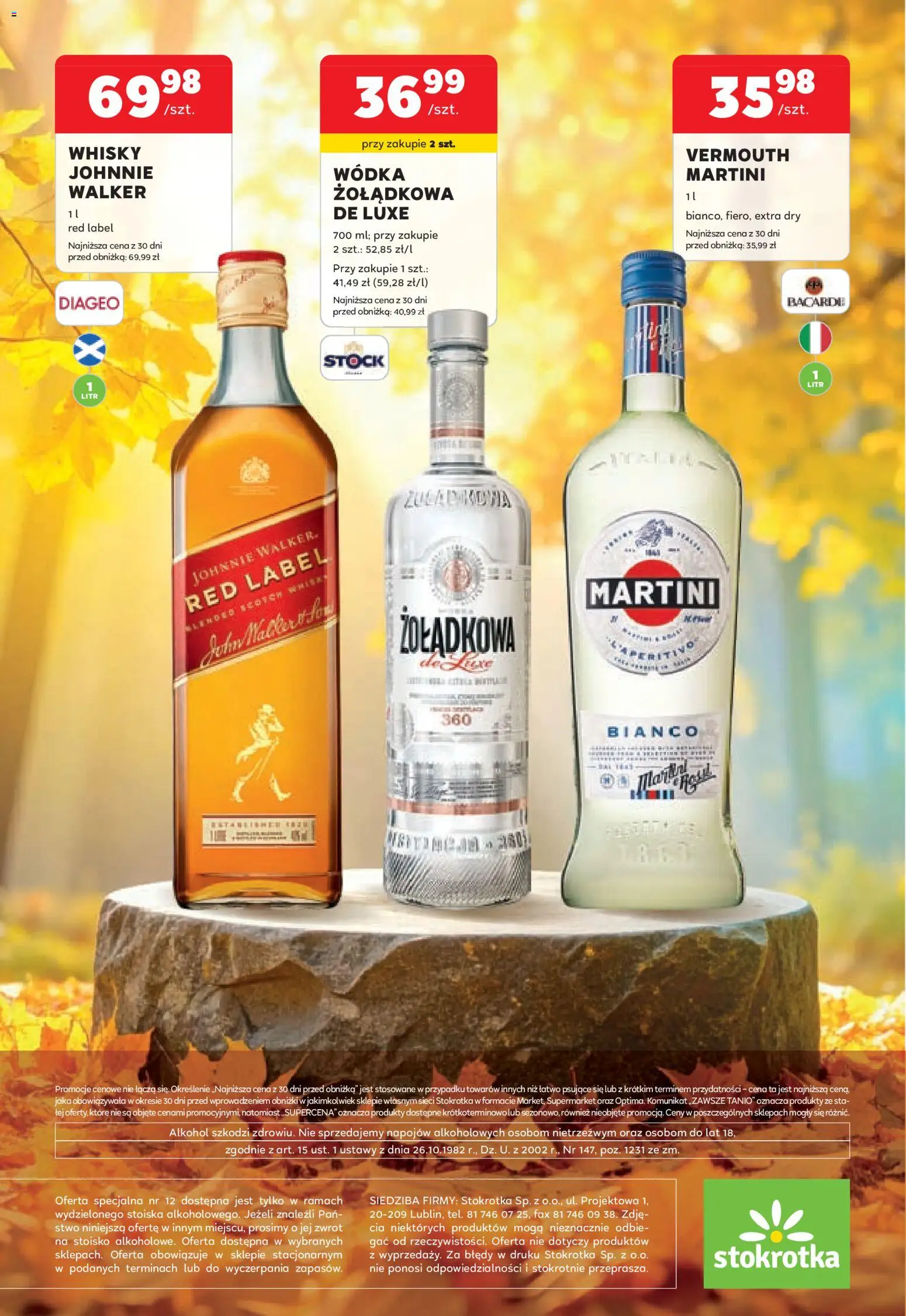 Stokrotka gazetka - Oferta alkoholowa od 29.10.2026 | Strona: 16 | Produkty: Martini, Bacardi, Red label, Wódka