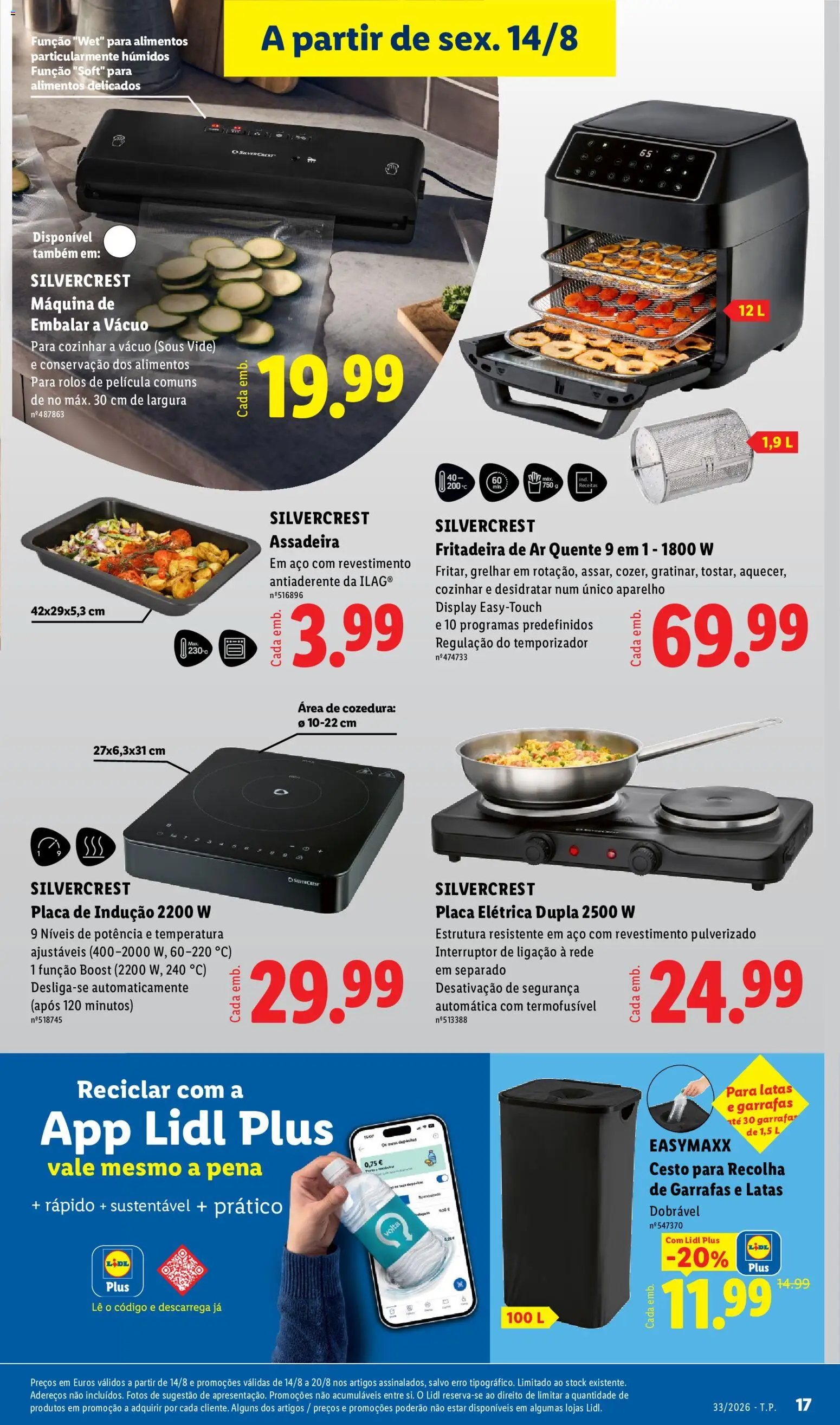 Lidl Novidades │ válido de 10/08/2026 | Página: 17 | Produtos: Fritadeira, Air fryer, Placa de indução, Máquina de embalar a vácuo