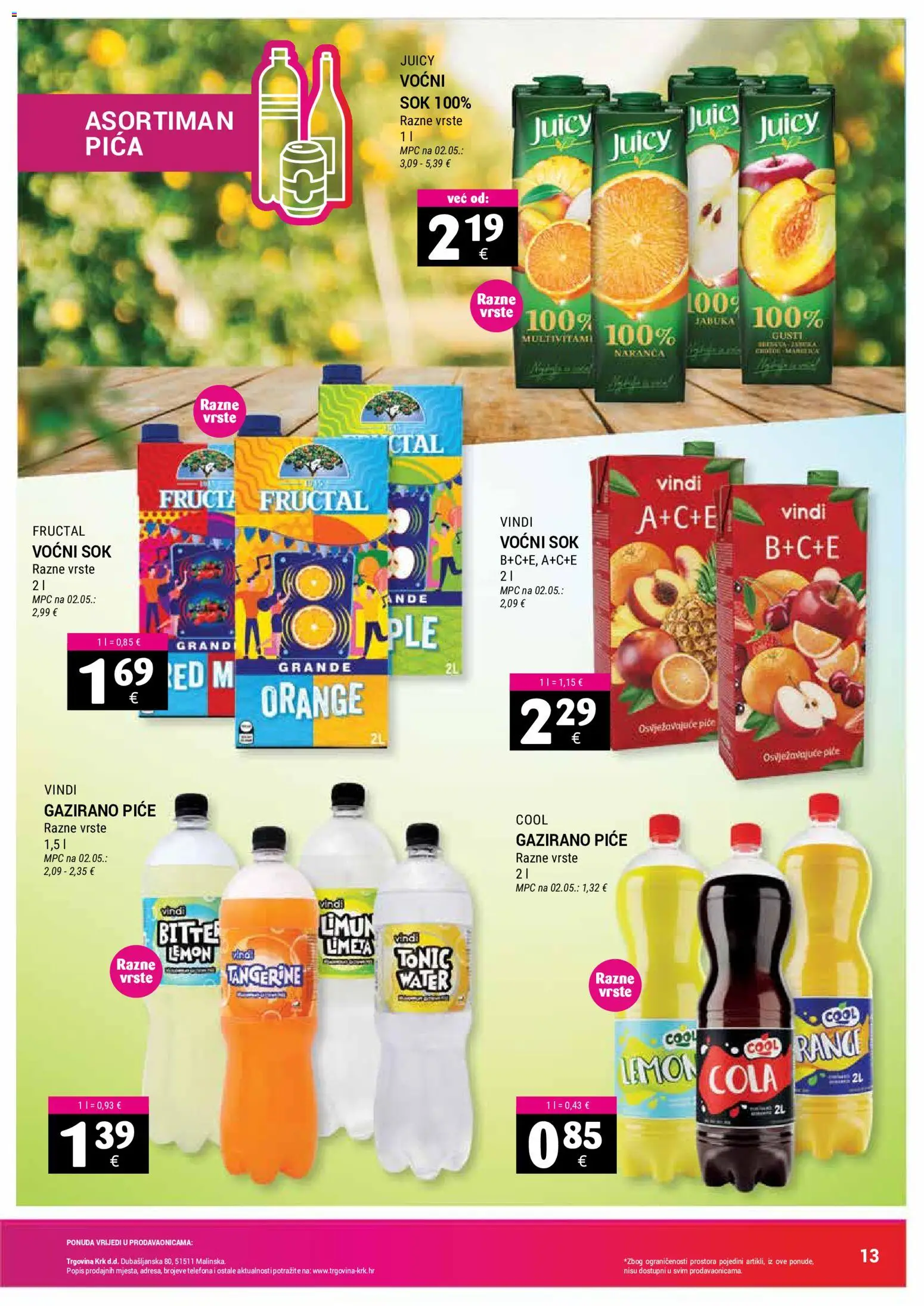 Trgovina Krk katalog | vrijedi od 01.06.2026 | Stranica: 13 | Proizvodi: Pica, Sok, Tonic, Limeta