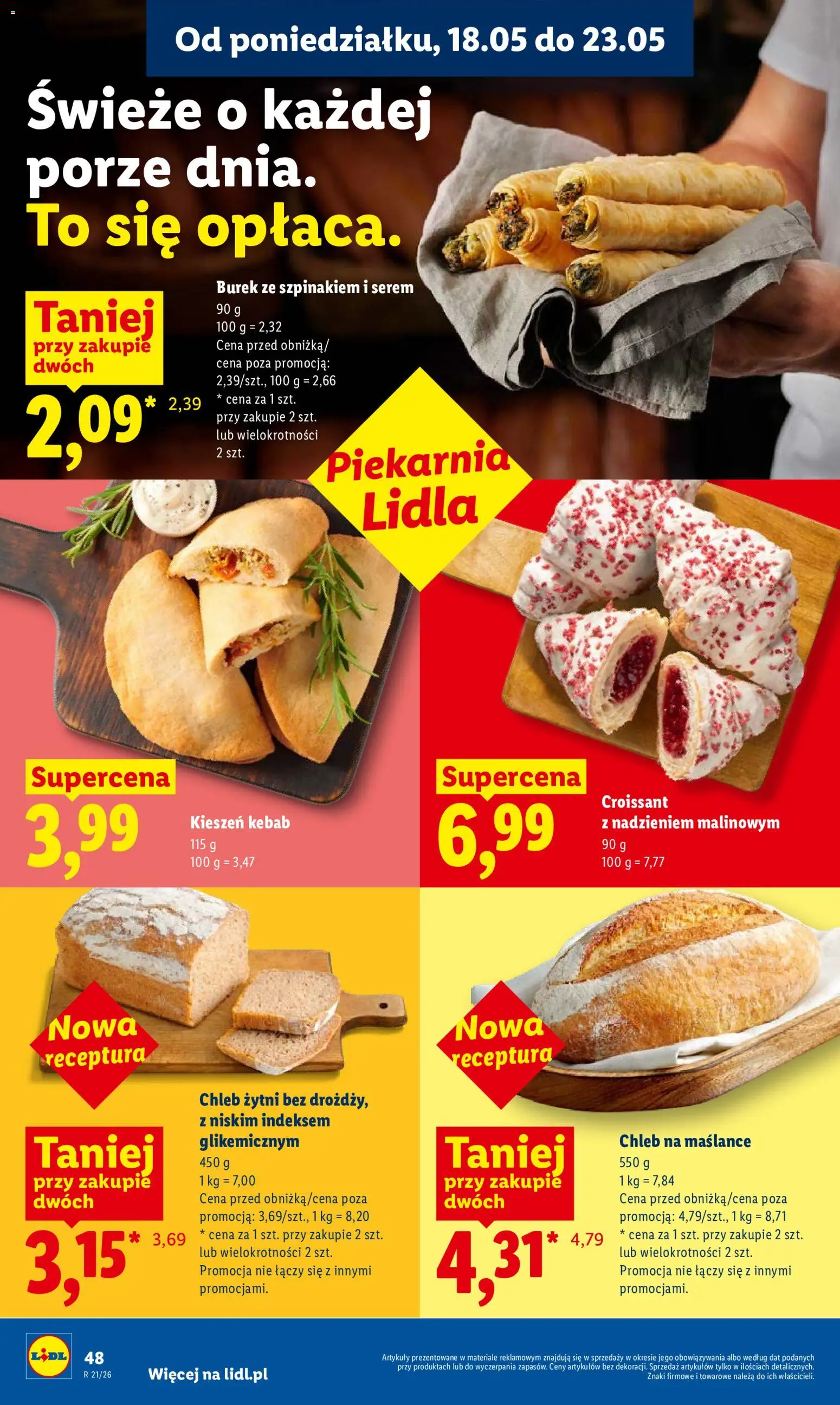 Lidl Polsko leták od 18.05.2026 | Strana: 48 | Produkty: Chléb, Kebab, Croissant, Burek