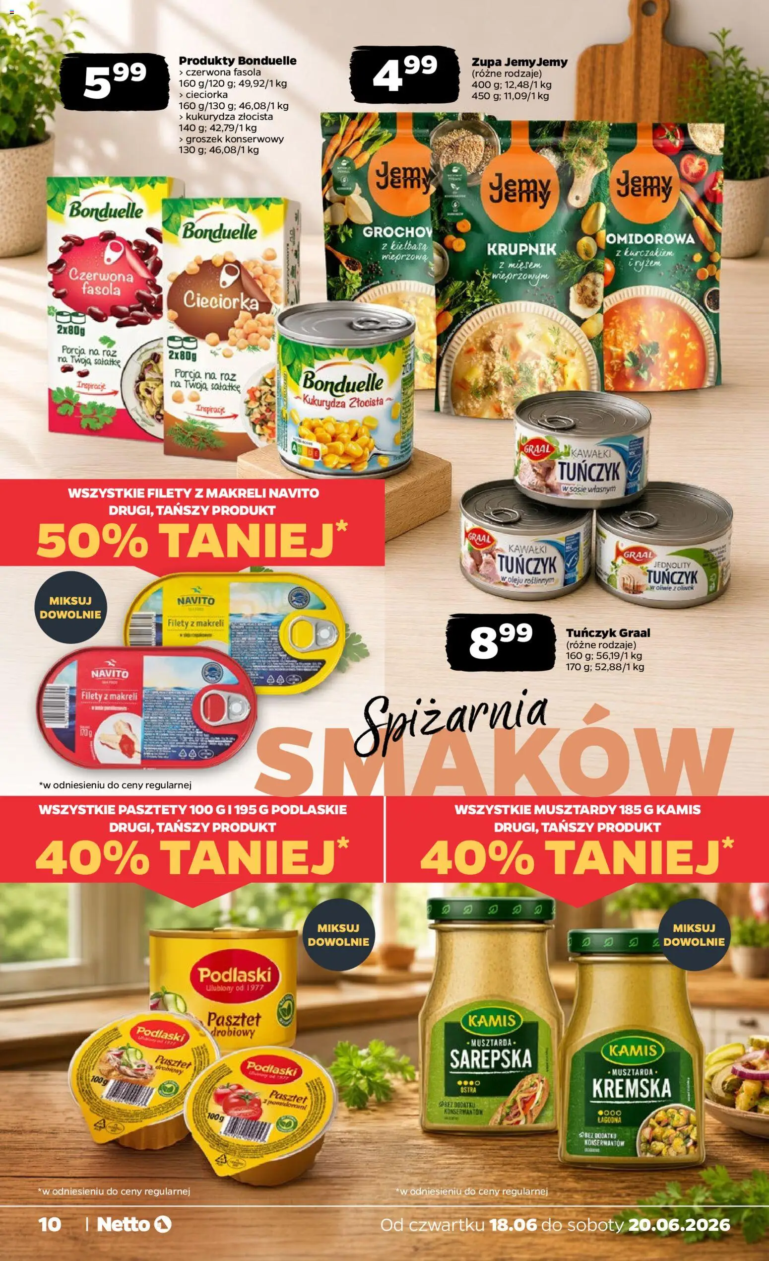 Netto gazetka od czwartku spożywcza od 18.06.2026 | Strona: 10 | Produkty: Kiełbasa, Kukurydza, Cieciorka, Groszek konserwowy
