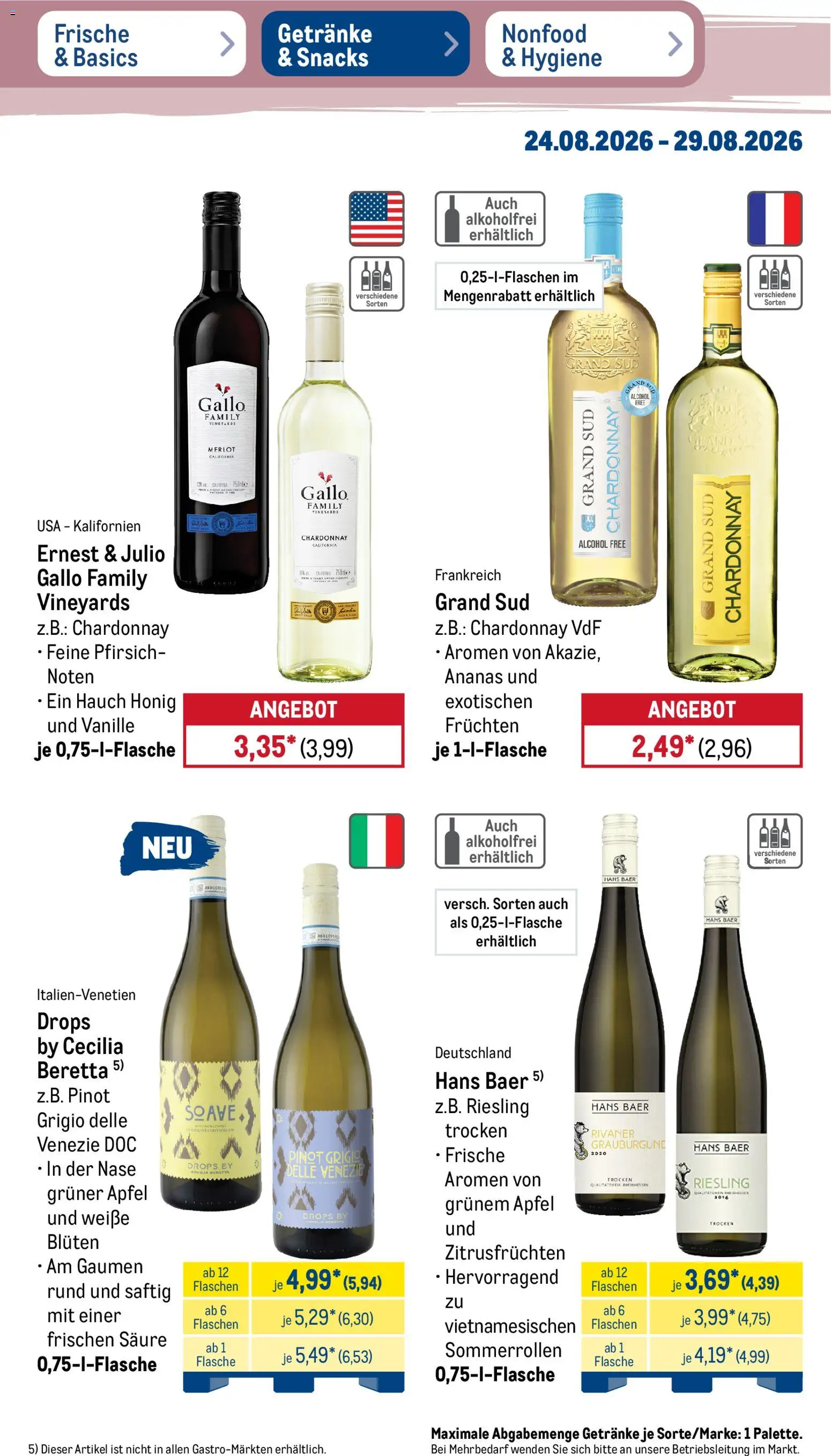 Metro Prospekt – gültig ab 24.08.2026 | Seite: 33 | Produkte: Merlot, Äpfel, Ananas, Pfirsich