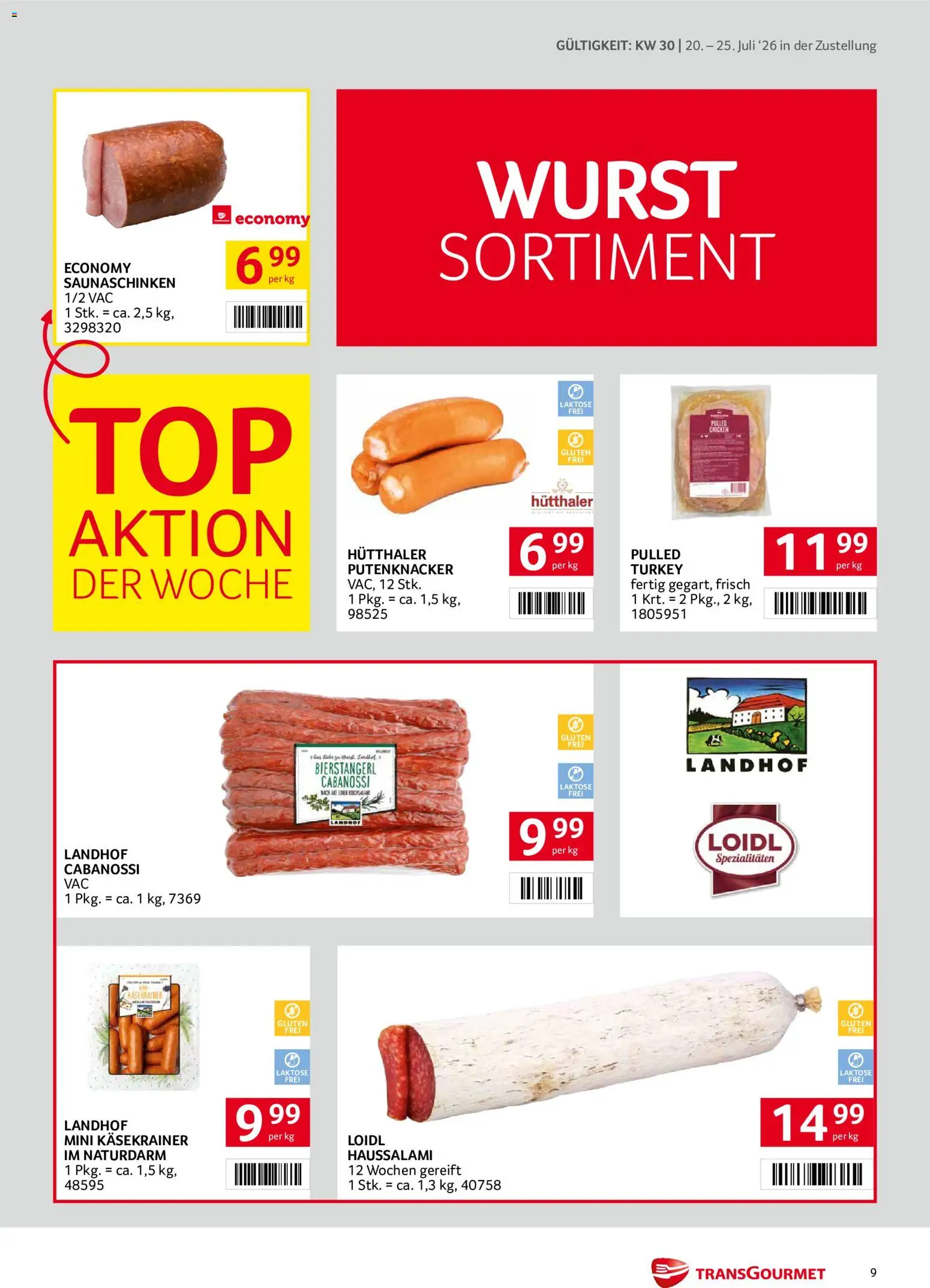 Transgourmet Zustellaktion gültig ab 20.07.2026 | Seite: 9 | Produkte: Wurst