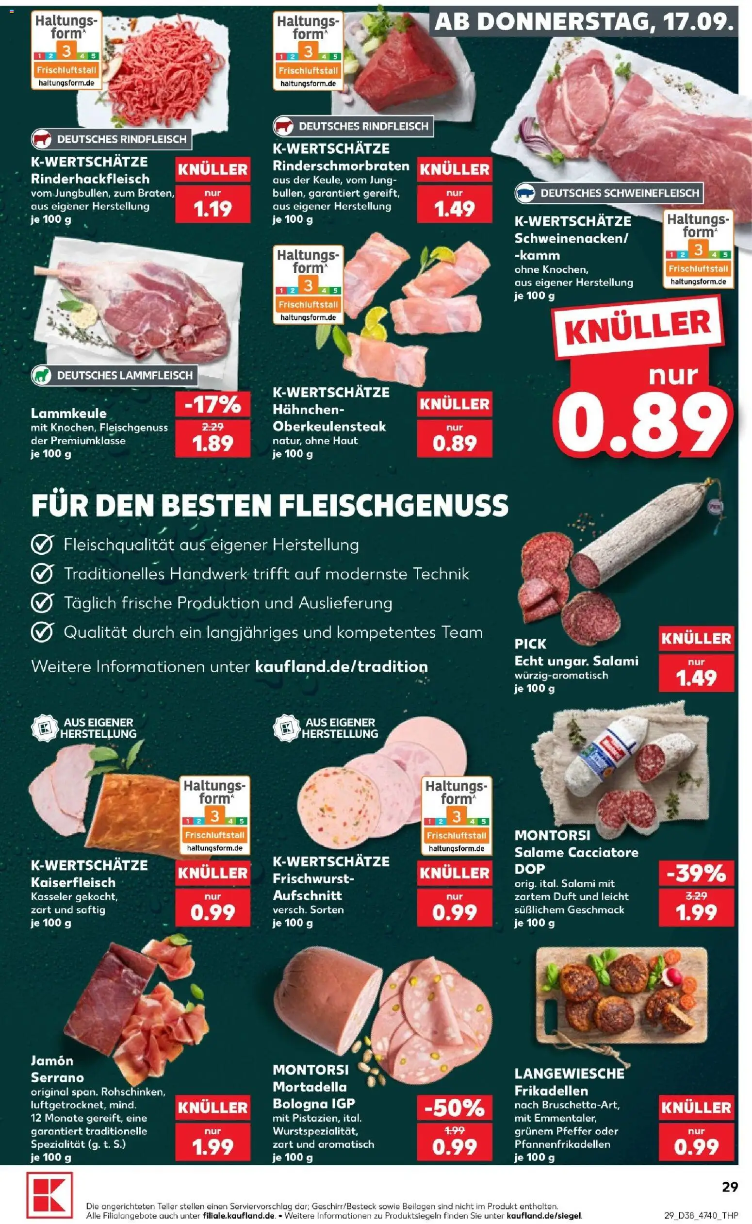 Kaufland Prospekt Hannover – gültig ab 17.09.2026 | Seite: 29 | Produkte: Beilagen, Hahnchen, Salami, Rindfleisch