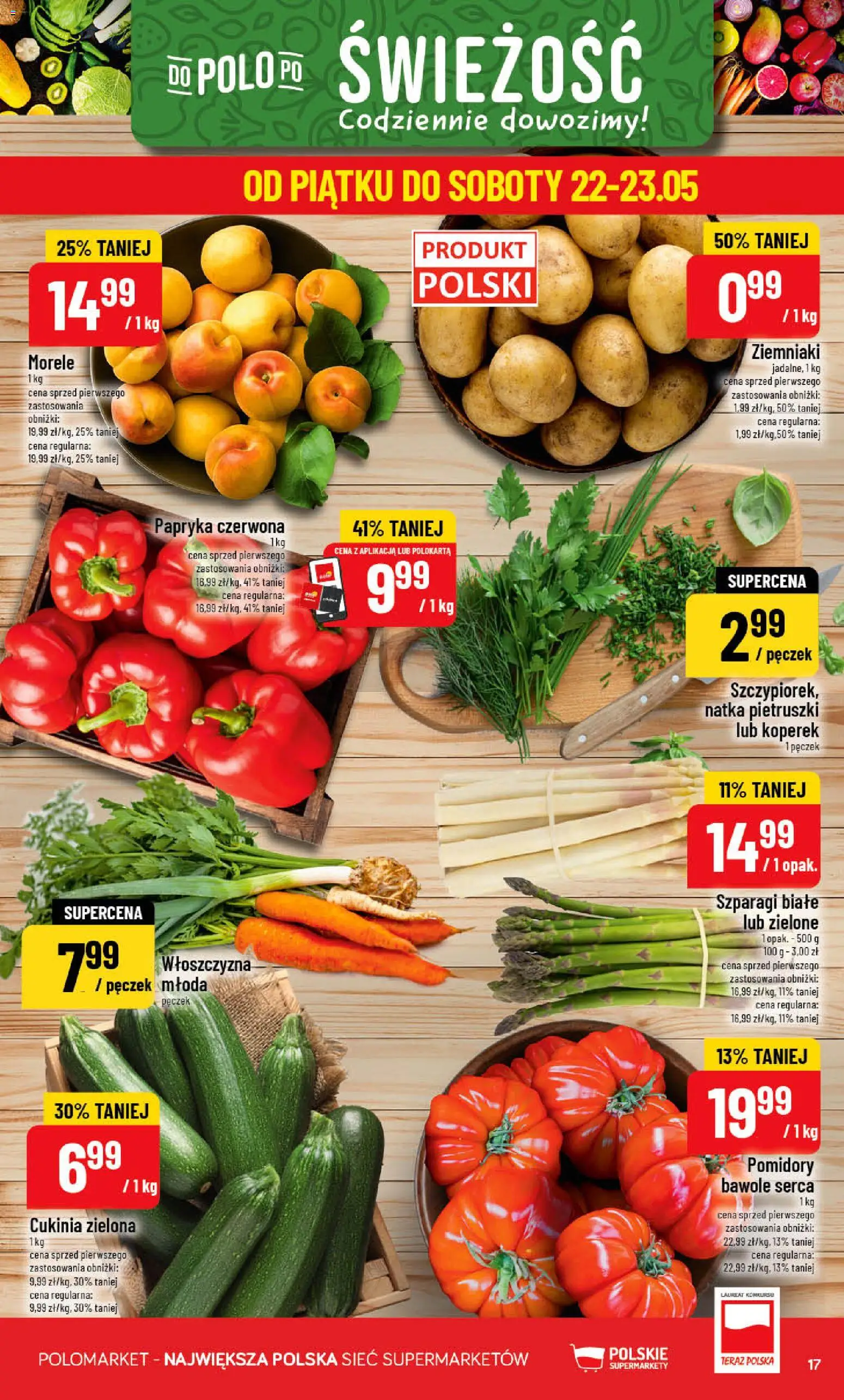 POLOmarket gazetka od 20.05.2026 | Strona: 17 | Produkty: Koperek, Papryka, Cukinia, Morele