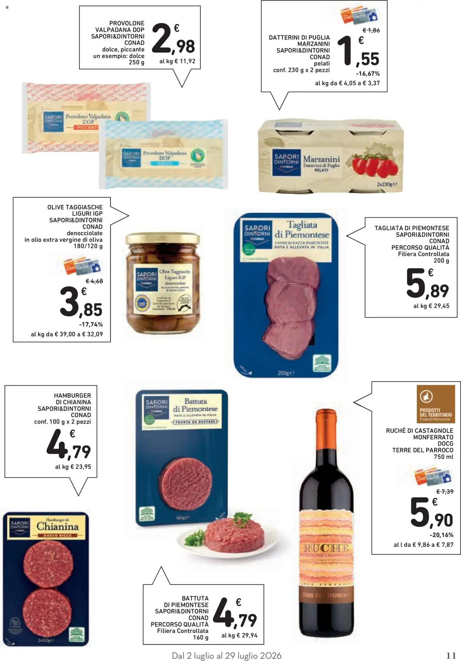Volantino Conad del 02/07/2026 | Pagina: 11 | Prodotti: Olio, Olive, Olio extra vergine, Hamburger