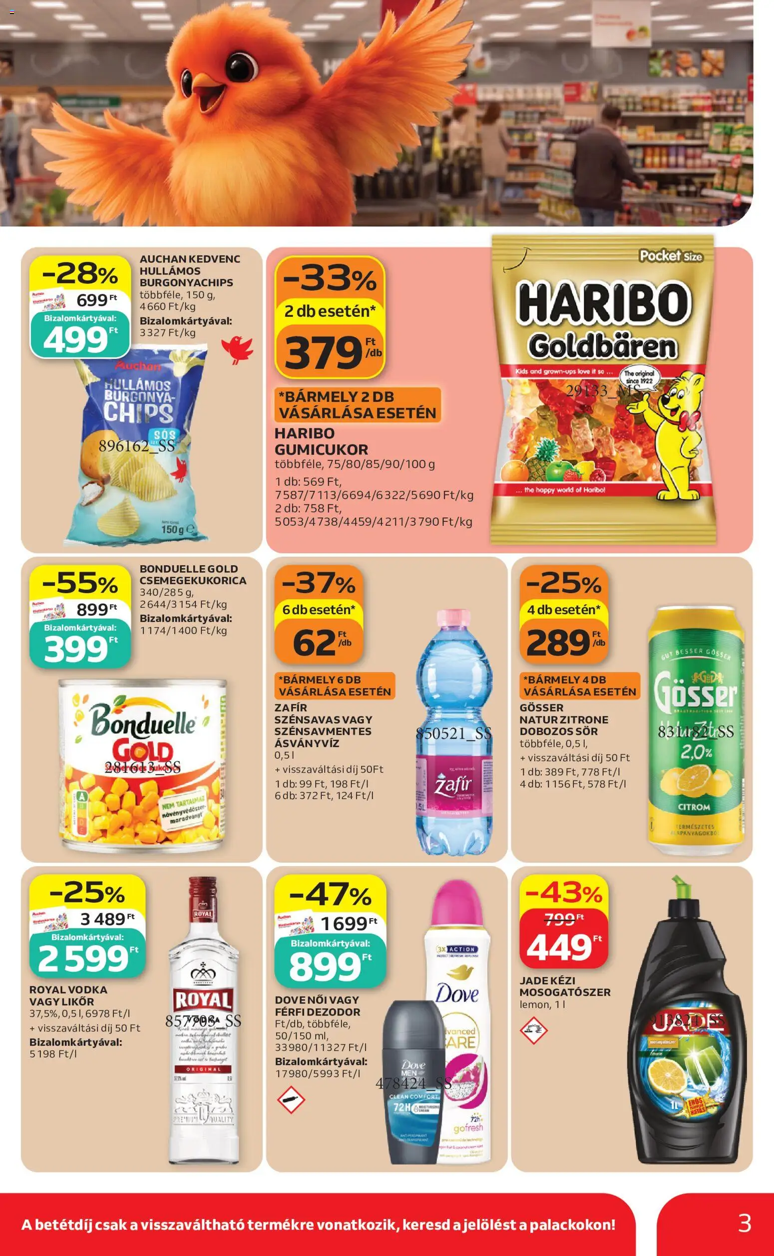 Auchan akciós ujság - amely érvényes a következő dátumtól: 2026.08.06. | Oldal: 3 | Termékek: Férfi dezodor, Sör, Likőr, Bonduelle