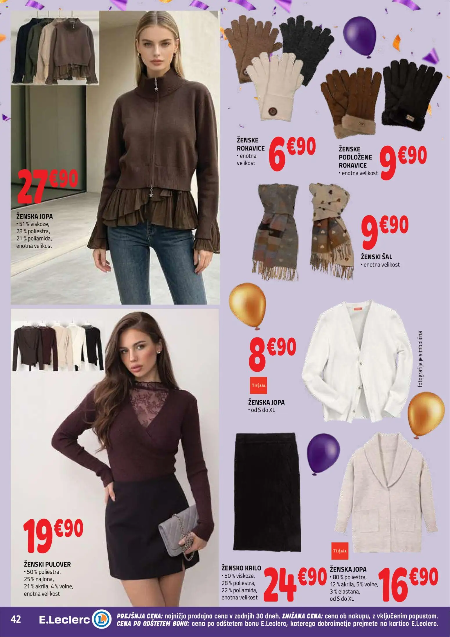 Novi E.leclerc katalog ponudbe – veljaven od 21.10.2026 | Stran: 42 | Izdelki: Krilo, Pulover, Sal, Rokavice