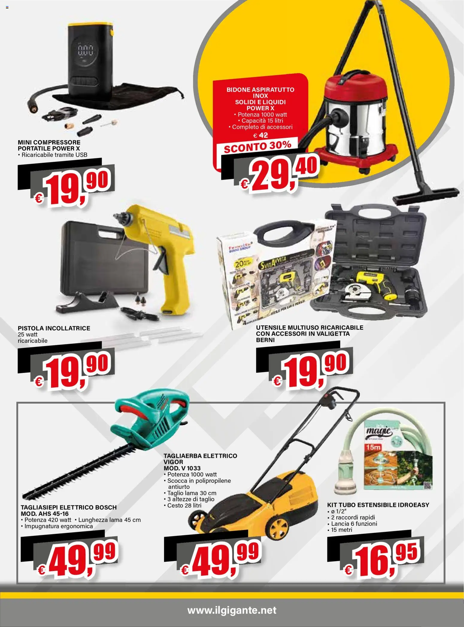 Volantino Il Gigante del 16/07/2026 | Pagina: 3 | Prodotti: Compressore, Tagliasiepi, USB, Valigetta