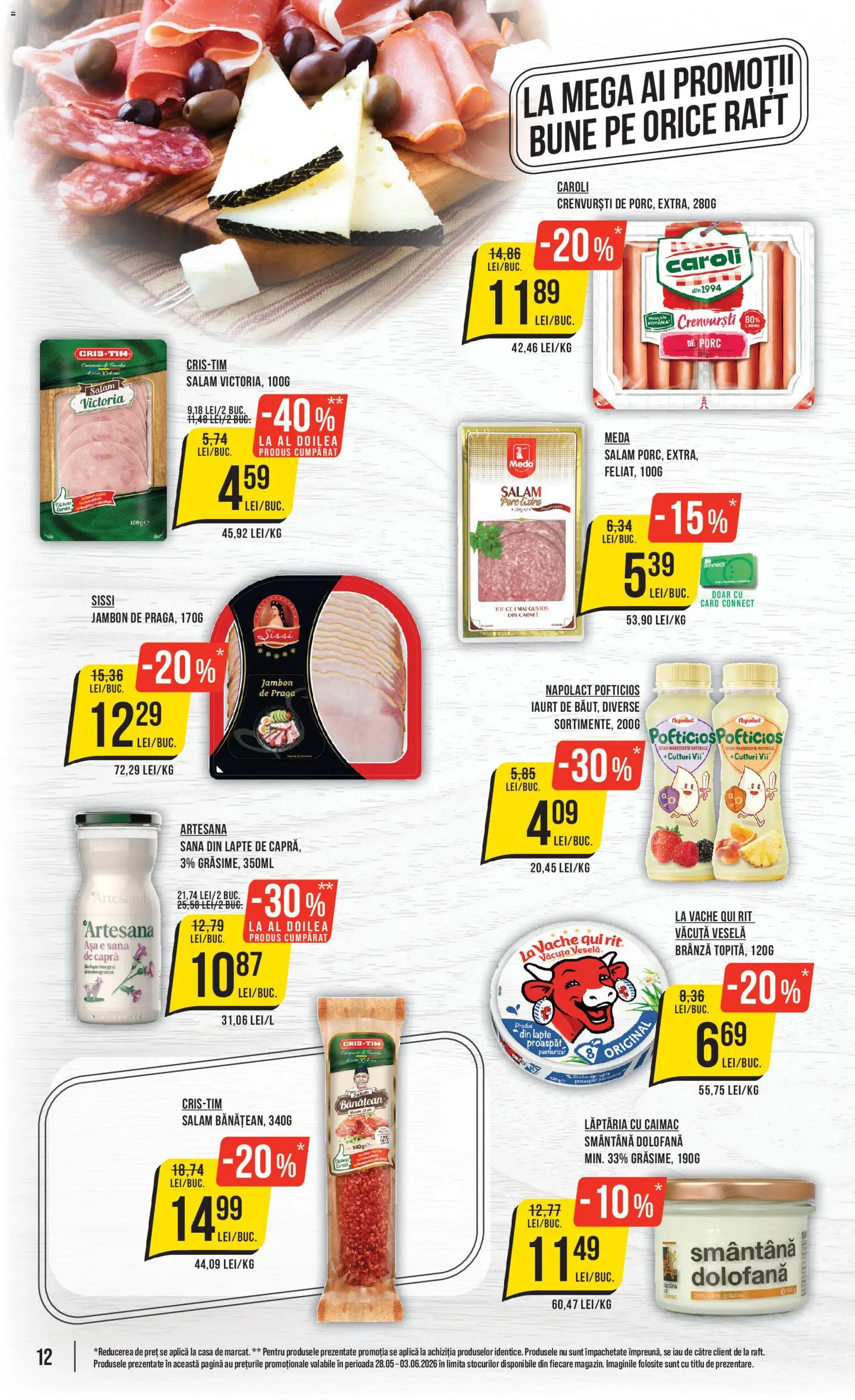 Noul catalog Mega Image – valabil de la 28.05.2026 | Pagină: 12 | Produse: Crenvurști, Lapte, Iaurt, Smântână