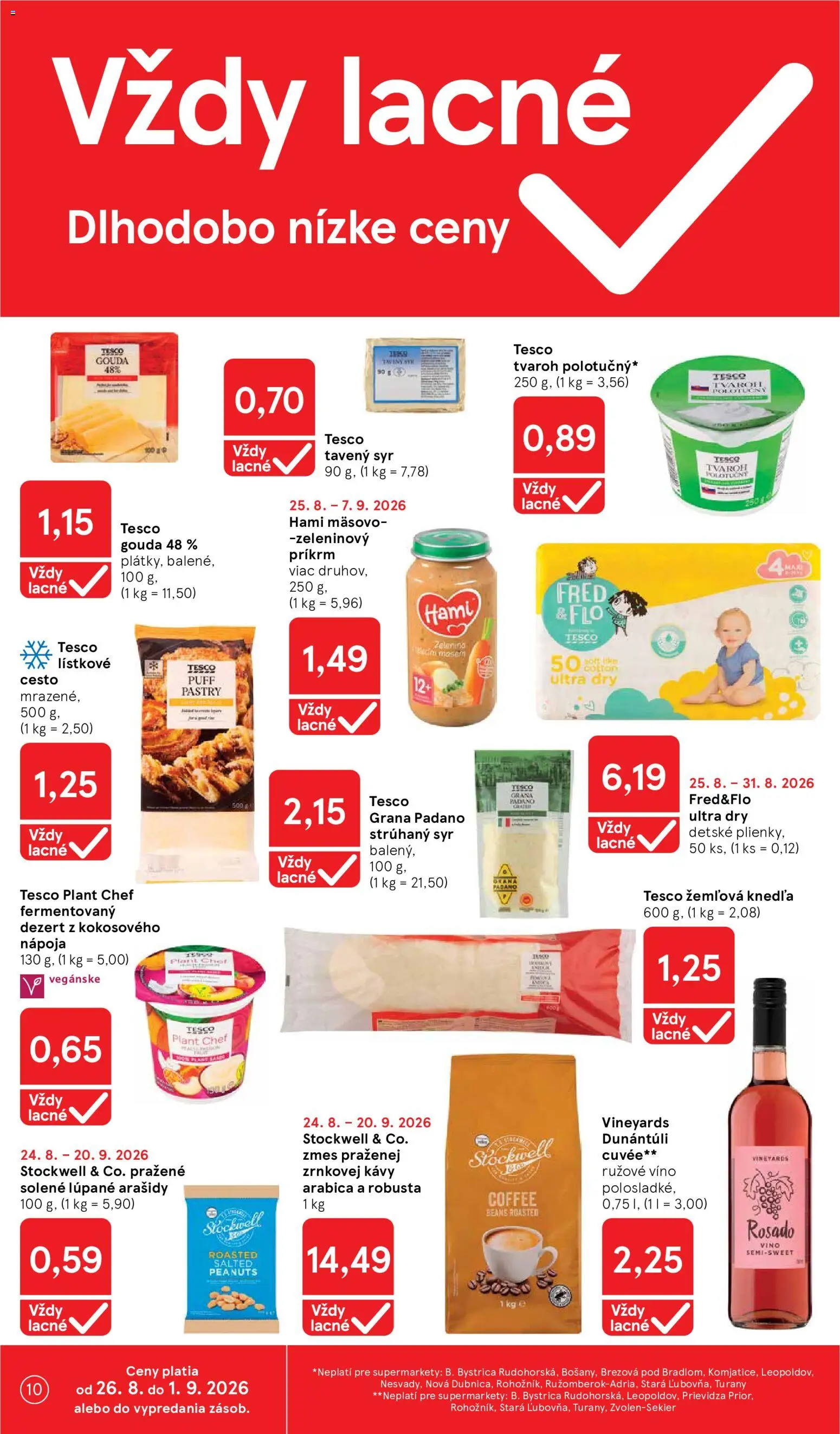 Nové Tesco akcie – leták je platný od 26.08.2026 | Strana: 10 | Produkty: Zelenina, Zeleninový príkrm, Tvaroh, Žemľová knedľa