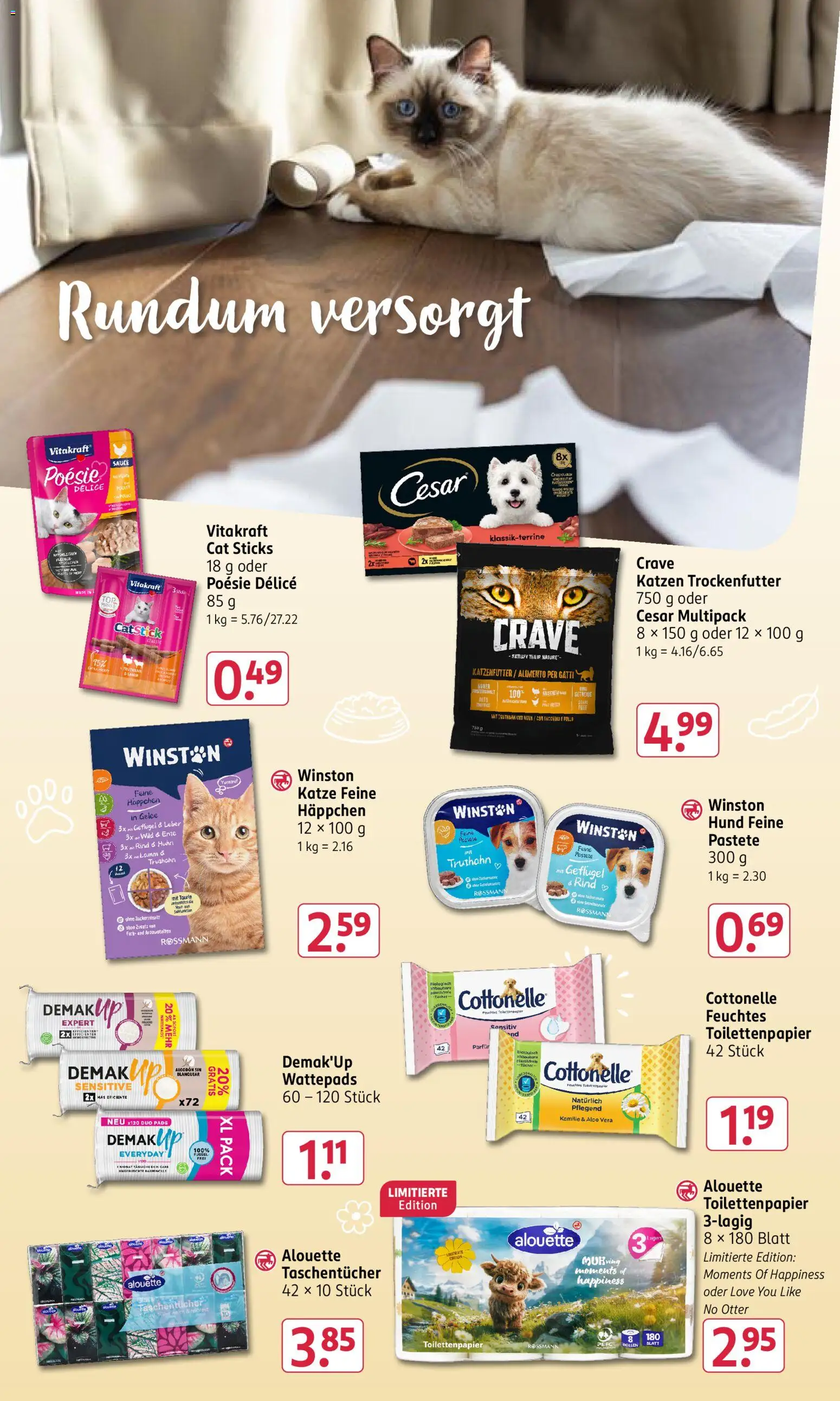 Rossmann Prospekt – gültig ab 01.06.2026 | Seite: 17 | Produkte: Wattepads, Katzenfutter, Getreide, Feuchtes Toilettenpapier