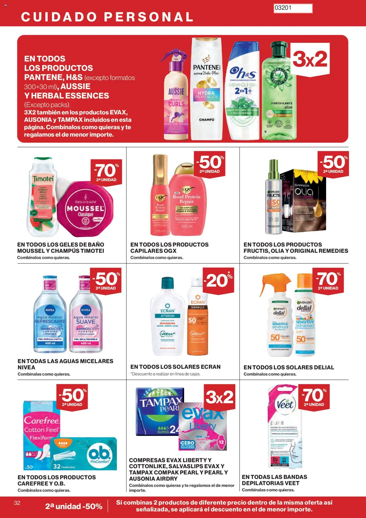 Hipercor catálogo │ válido desde el 30/07/2026 | Página: 32 | Productos: Champú, Agua micelar, Bandas de cera, Baño