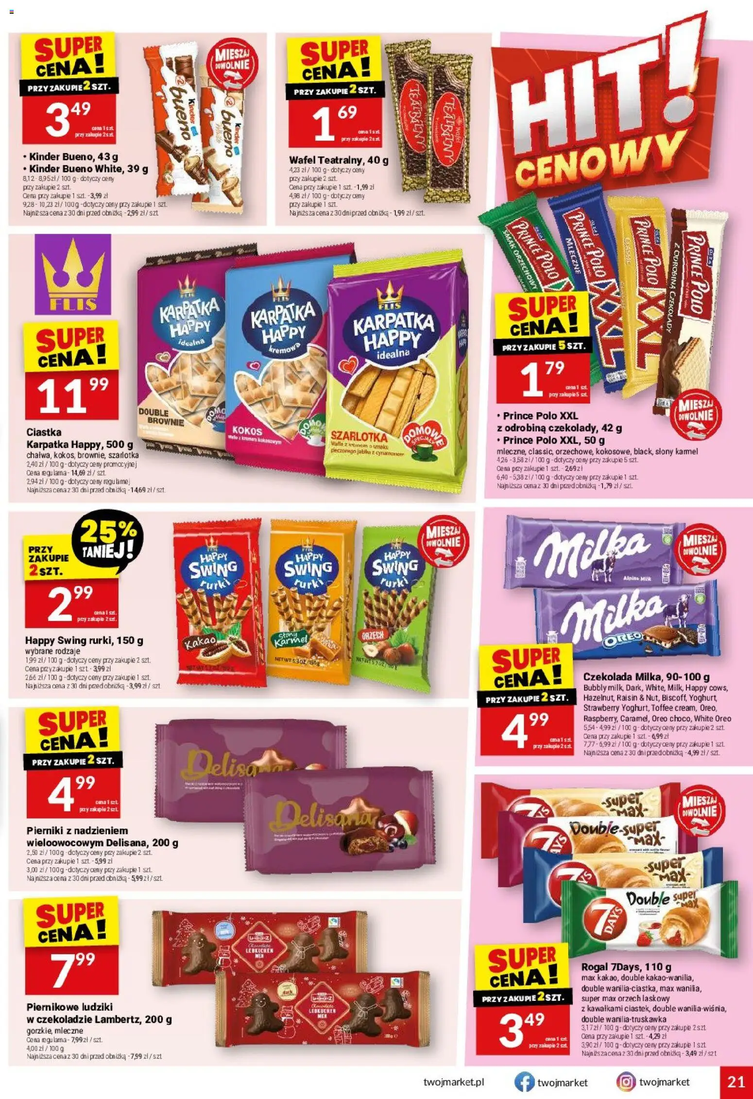Twój Market gazetka od 21.10.2026 | Strona: 21 | Produkty: Pierniki, Kakao, Oreo, Kinder Bueno