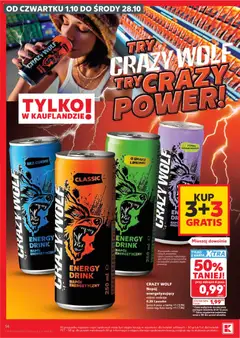 Náhled letáku Kaufland Polsko leták od 01.10.2026 | Strana: 14 | Produkty: Crazy Wolf, Karty, Energy drink