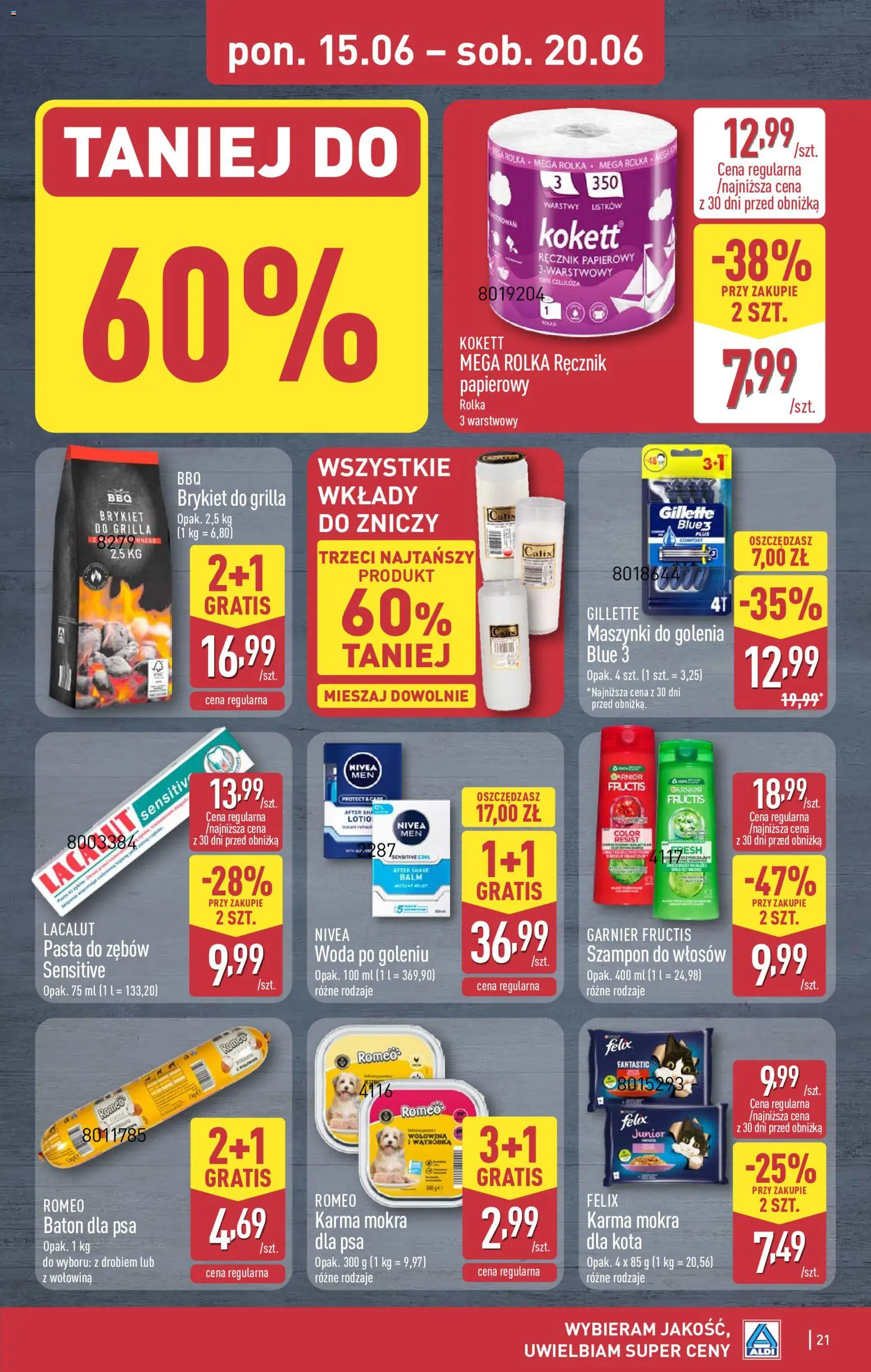 Aldi gazetka od 15.06.2026 | Strona: 21 | Produkty: Gillette, Szampon, Lacalut, Woda
