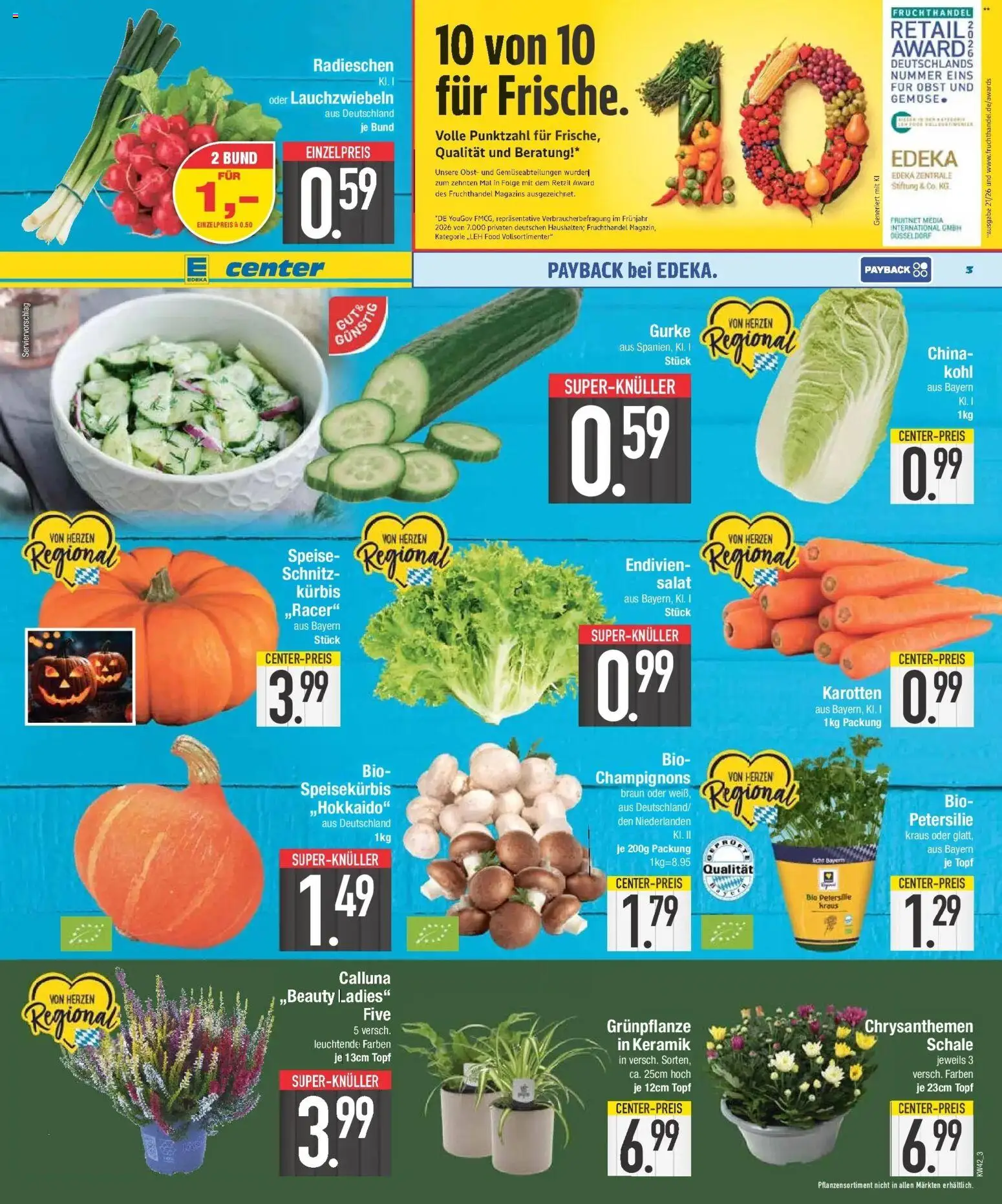E center Prospekt München (ab 12.10.2026) zum Blättern | Seite: 3 | Produkte: Champignons, Gemüse, Petersilie, Salat