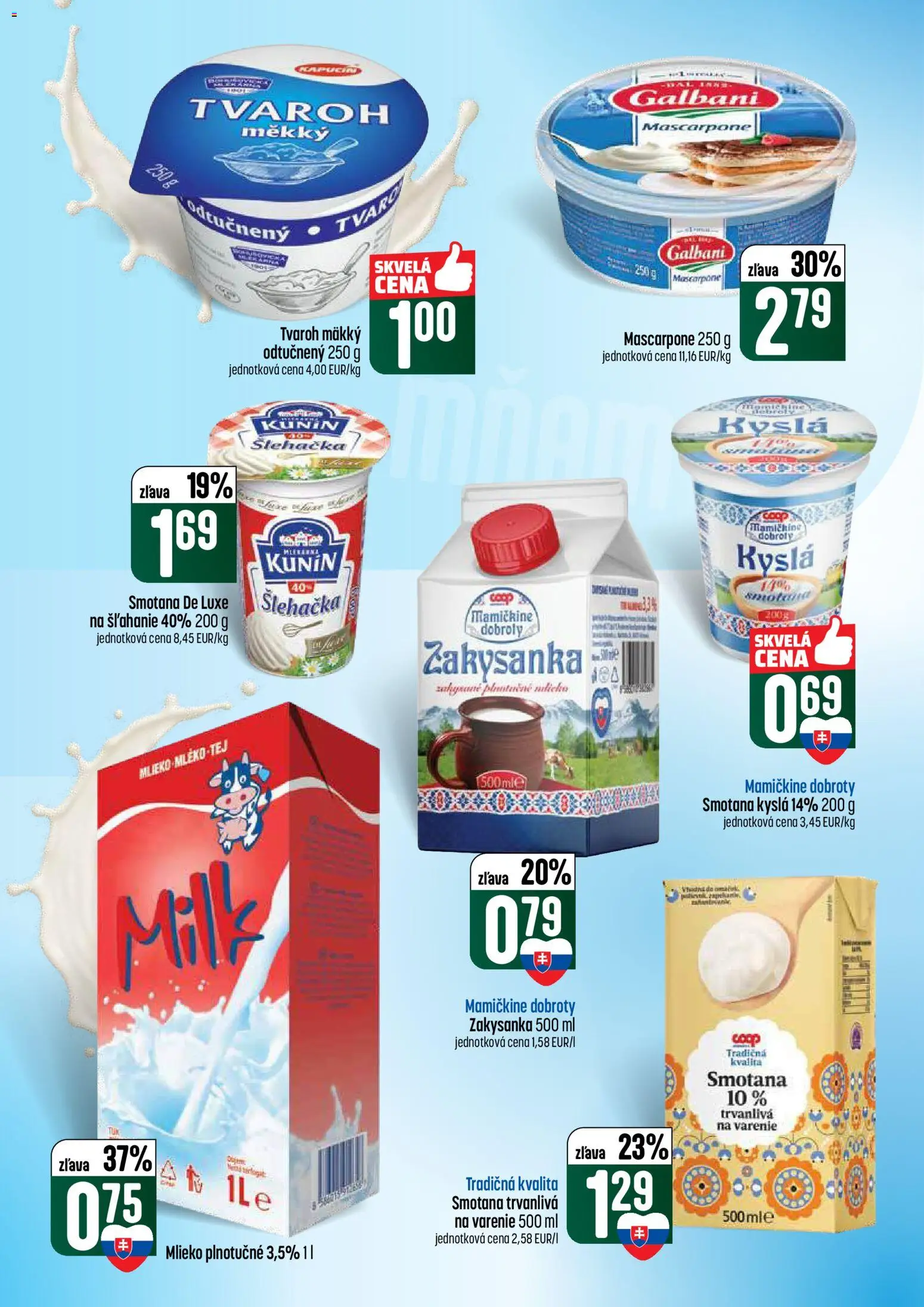 Nové COOP Jednota akcie – leták je platný od 07.05.2026 | Strana: 24 | Produkty: Mlieko, Smotana, Tvaroh, Mascarpone