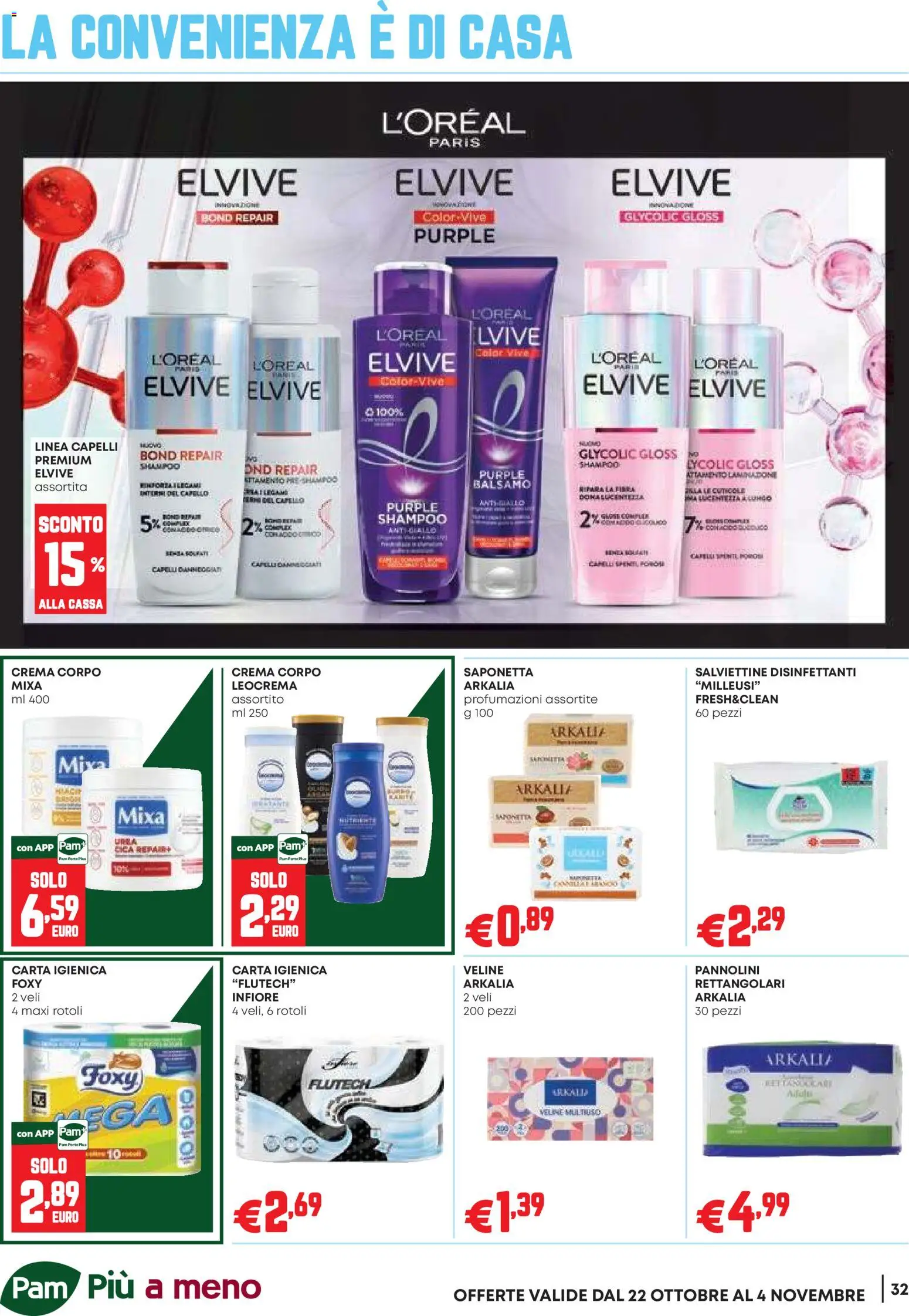 Volantino PAM del 22/10/2026 | Pagina: 32 | Prodotti: Shampoo, Balsamo, Crema, Saponetta