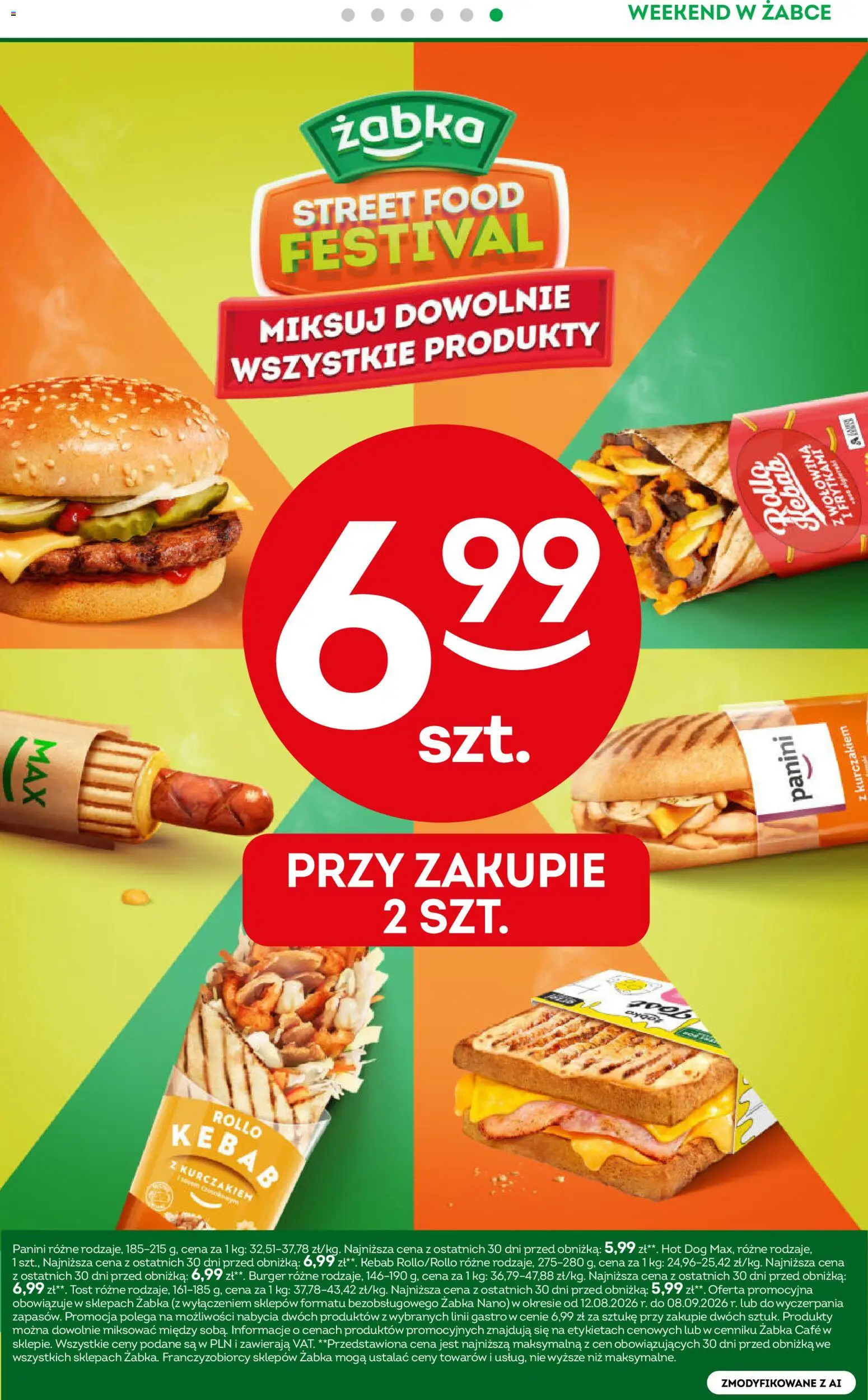 Żabka gazetka - Weekendowe promocje od 28.08.2026 | Strona: 7 | Produkty: Kebab, Panini, Burger, Hot dog